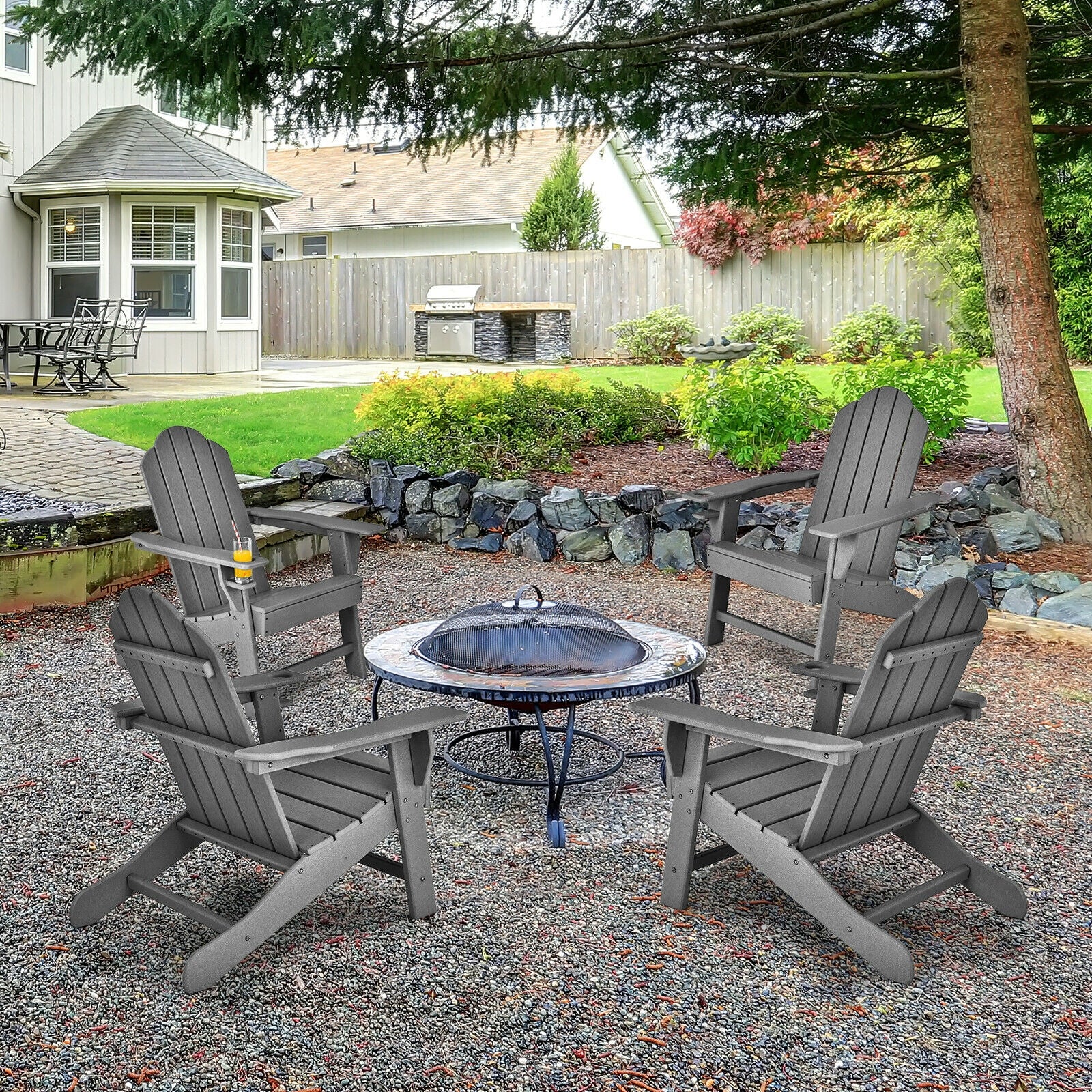 Outdoor Adirondack Chair With Built-In Cup Holder, Gray - Image 3