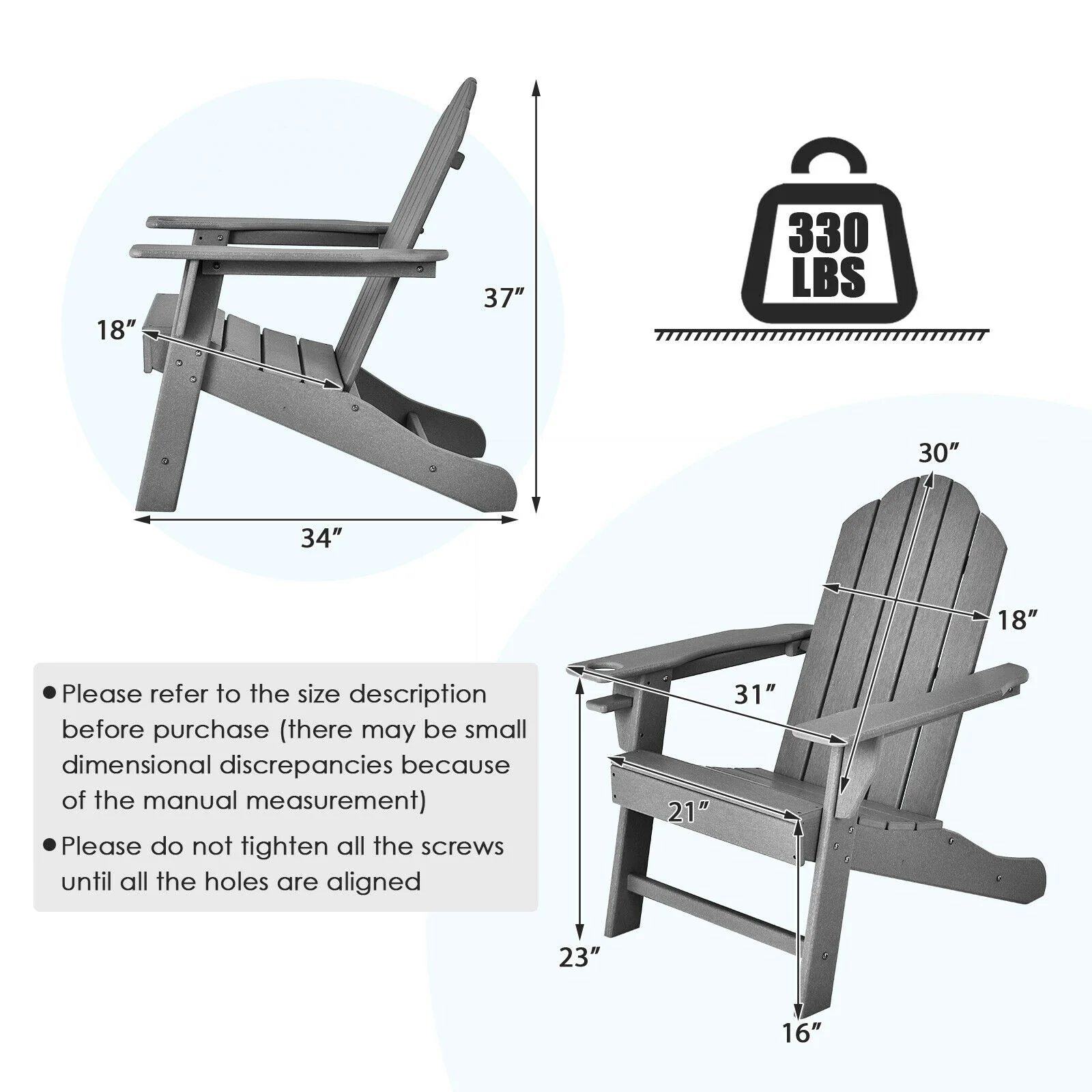 Outdoor Adirondack Chair With Built-In Cup Holder, Gray - Image 5