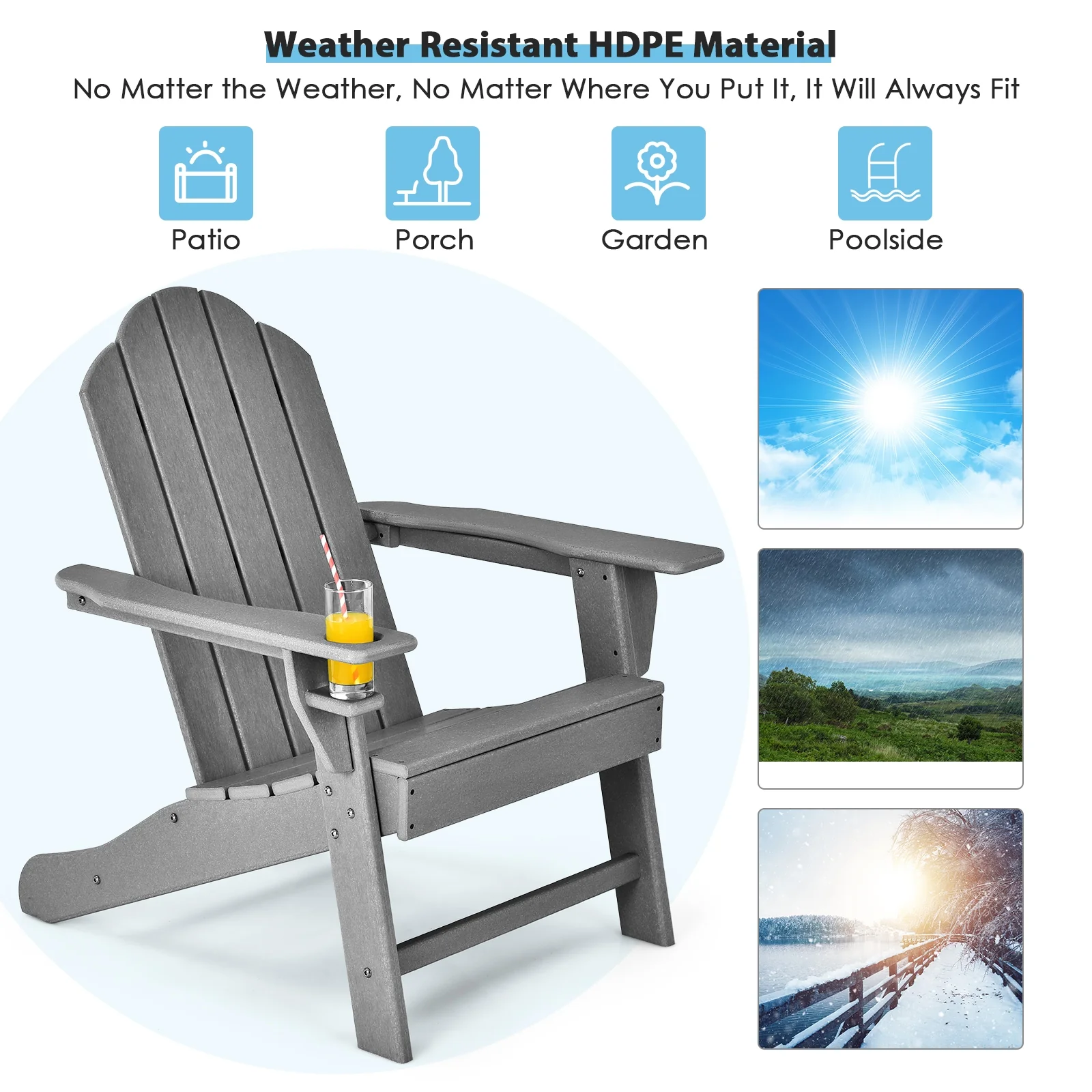 Outdoor Adirondack Chair With Built-In Cup Holder, Gray - Image 6