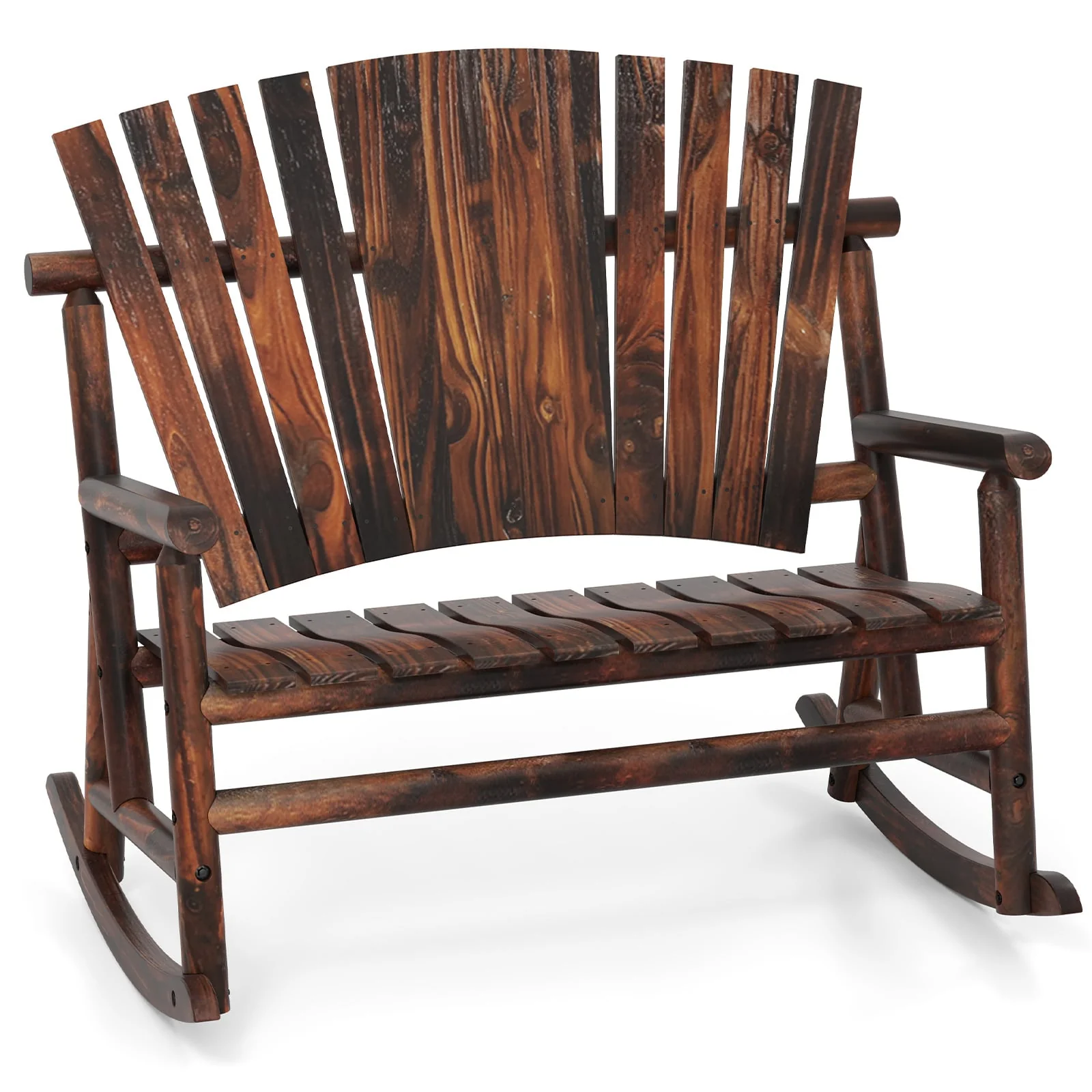 Outdoor Adirondack Rocking Chair, High Back Slatted Seat, Brown - Image 4