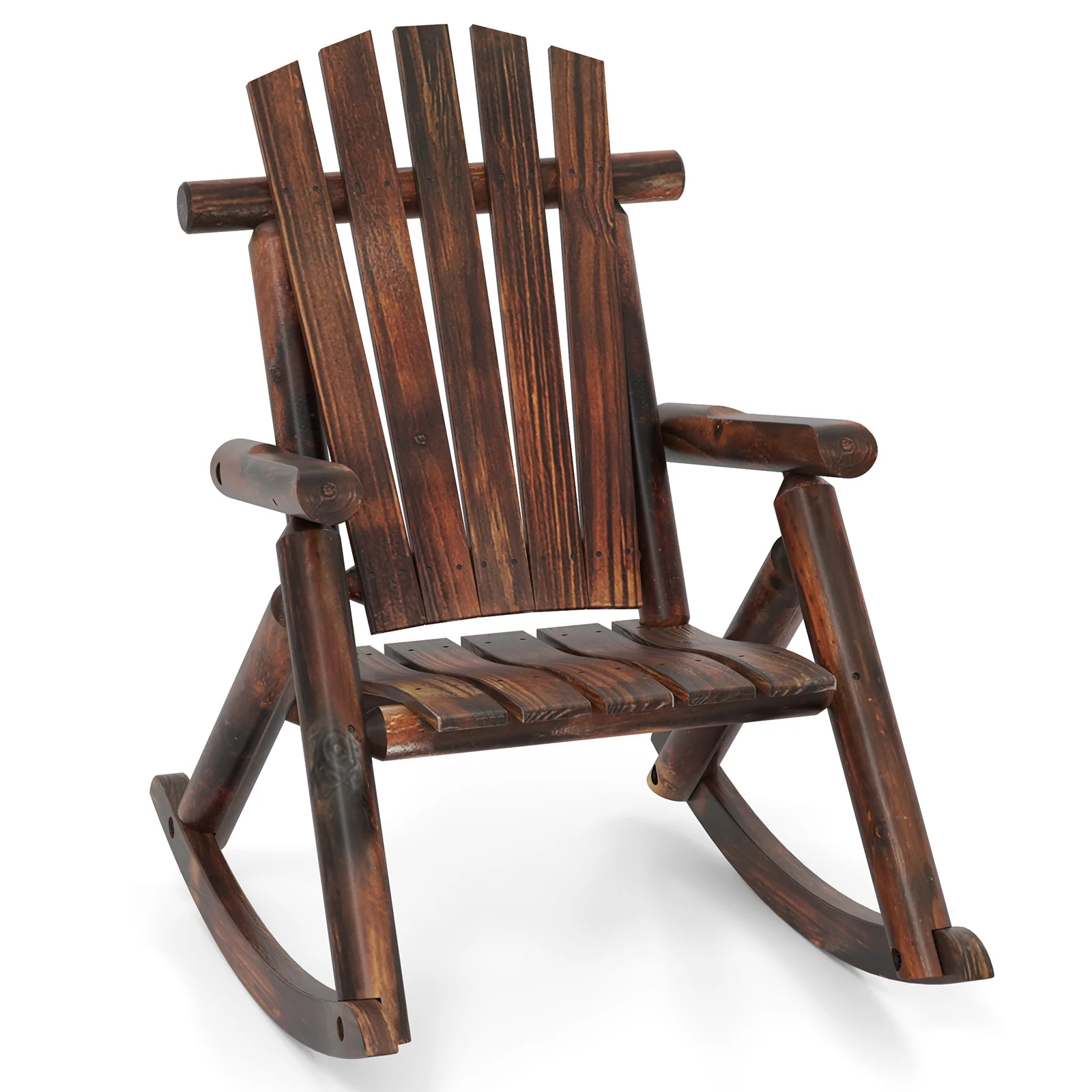 Outdoor Adirondack Rocking Chair, Solid Wood Porch Rocker, Brown - Image 4