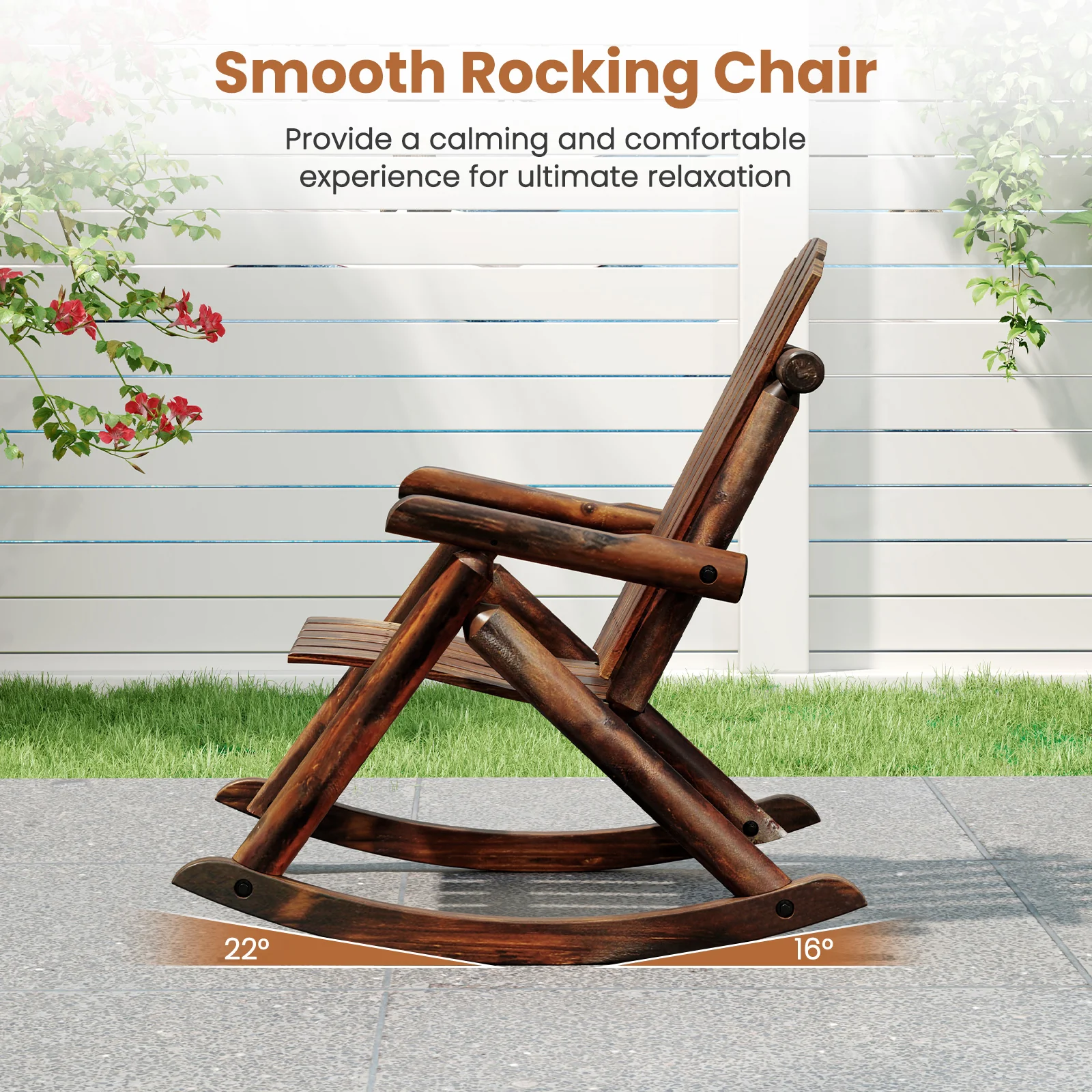 Outdoor Adirondack Rocking Chair, Solid Wood Porch Rocker, Brown - Image 7