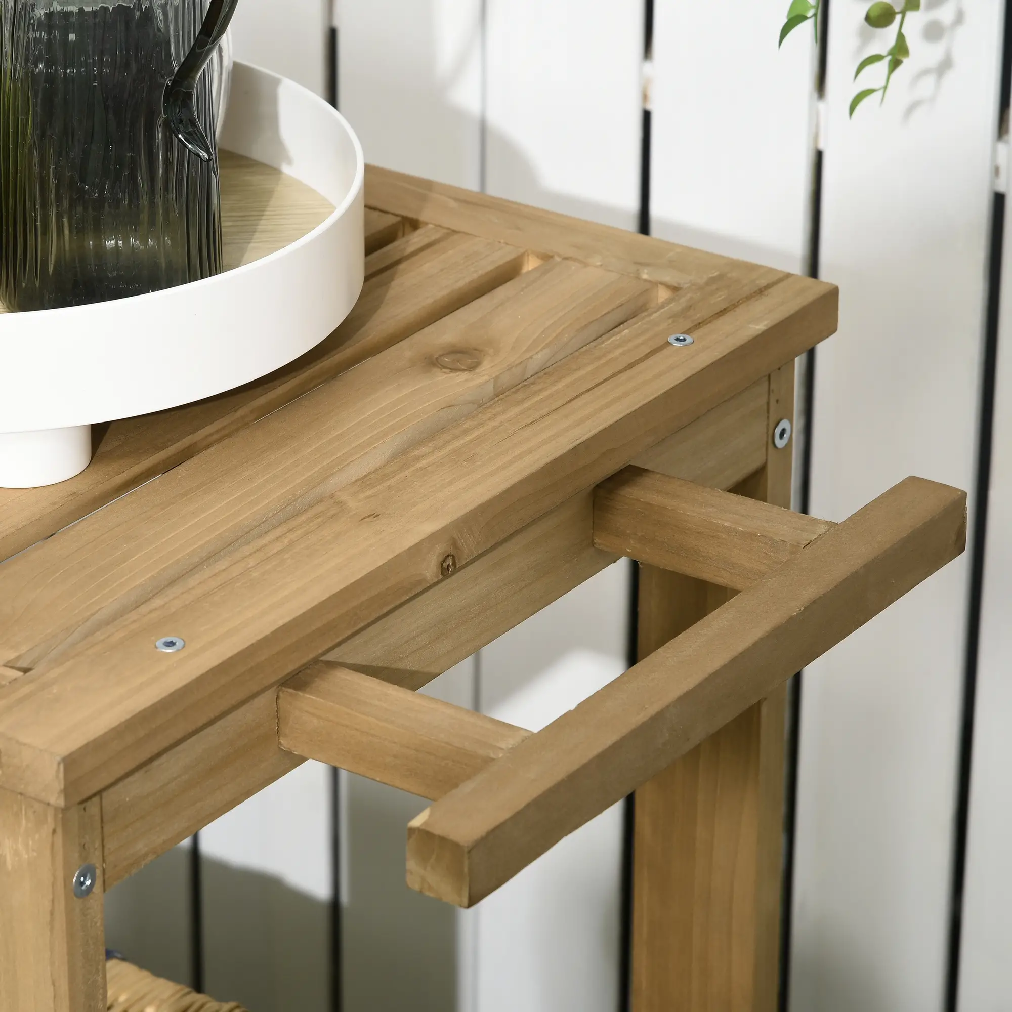 Outdoor Bar Cart, Wood Rolling Serving Cart, 2 Shelves, Wine Bottle Holders - Image 10