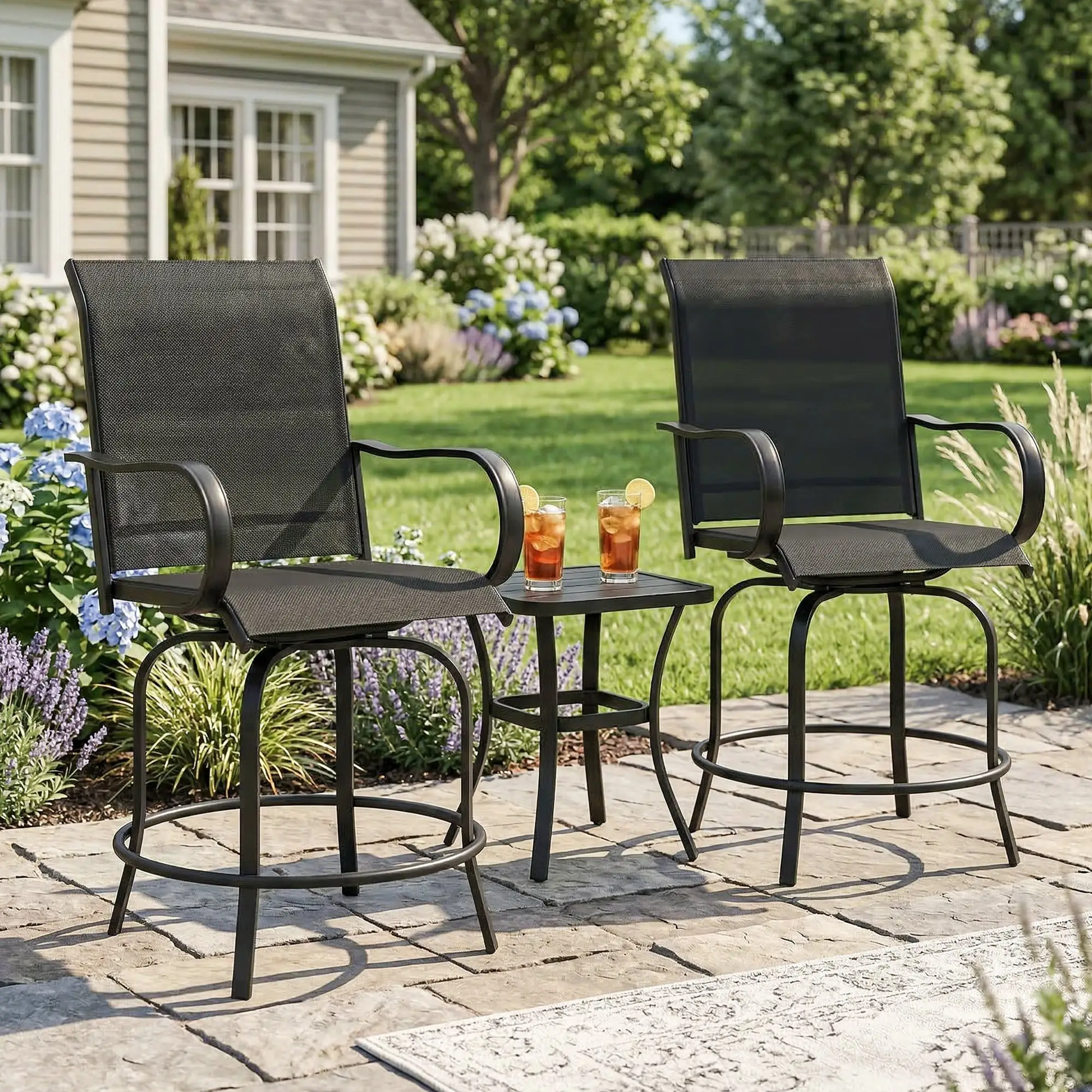 Outdoor Bar Stools Set Of 2, 27.6" x 28.7" x 48.4", Swivel Chairs, Black - Image 10