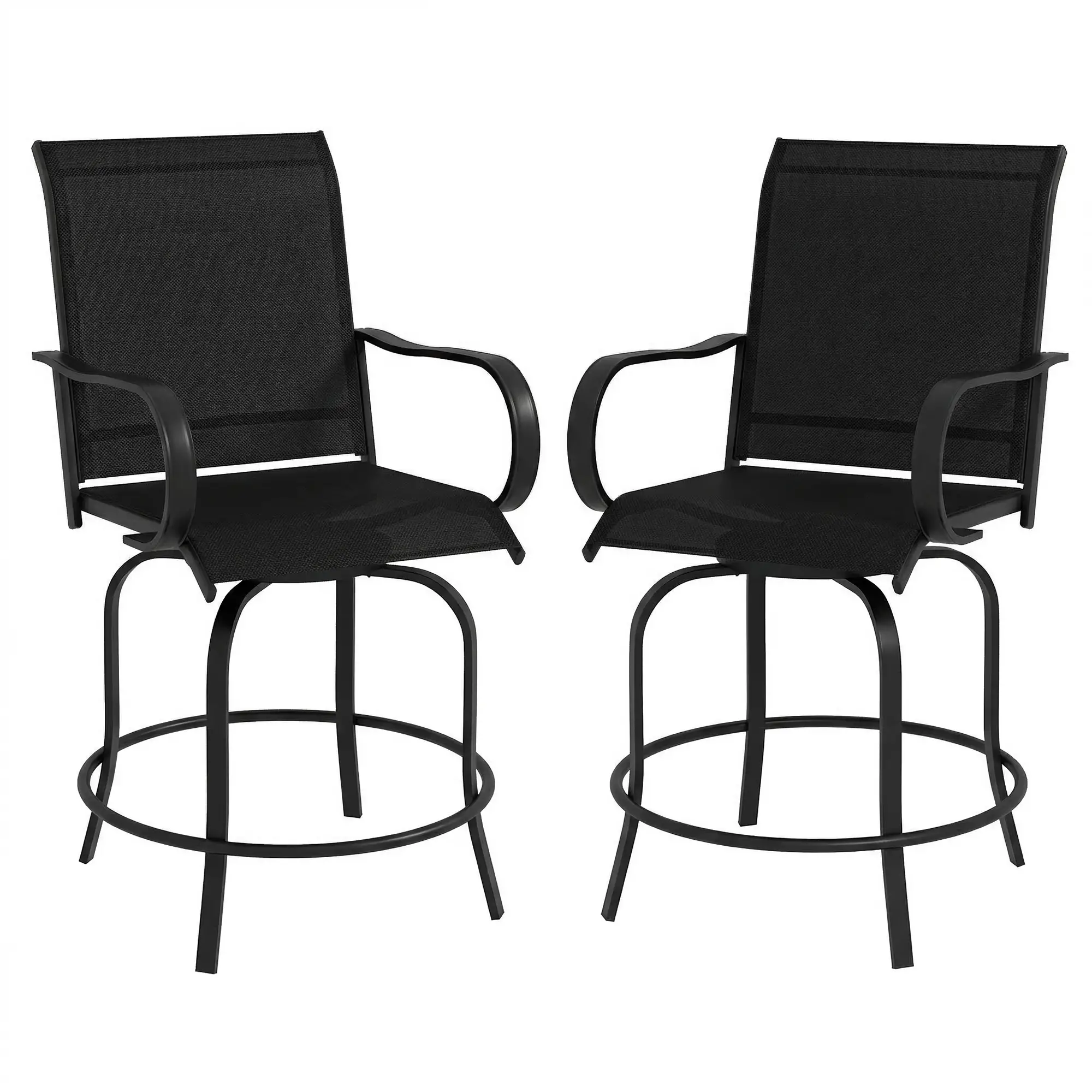 Outdoor Bar Stools Set Of 2, 27.6" x 28.7" x 48.4", Swivel Chairs, Black - Image 11