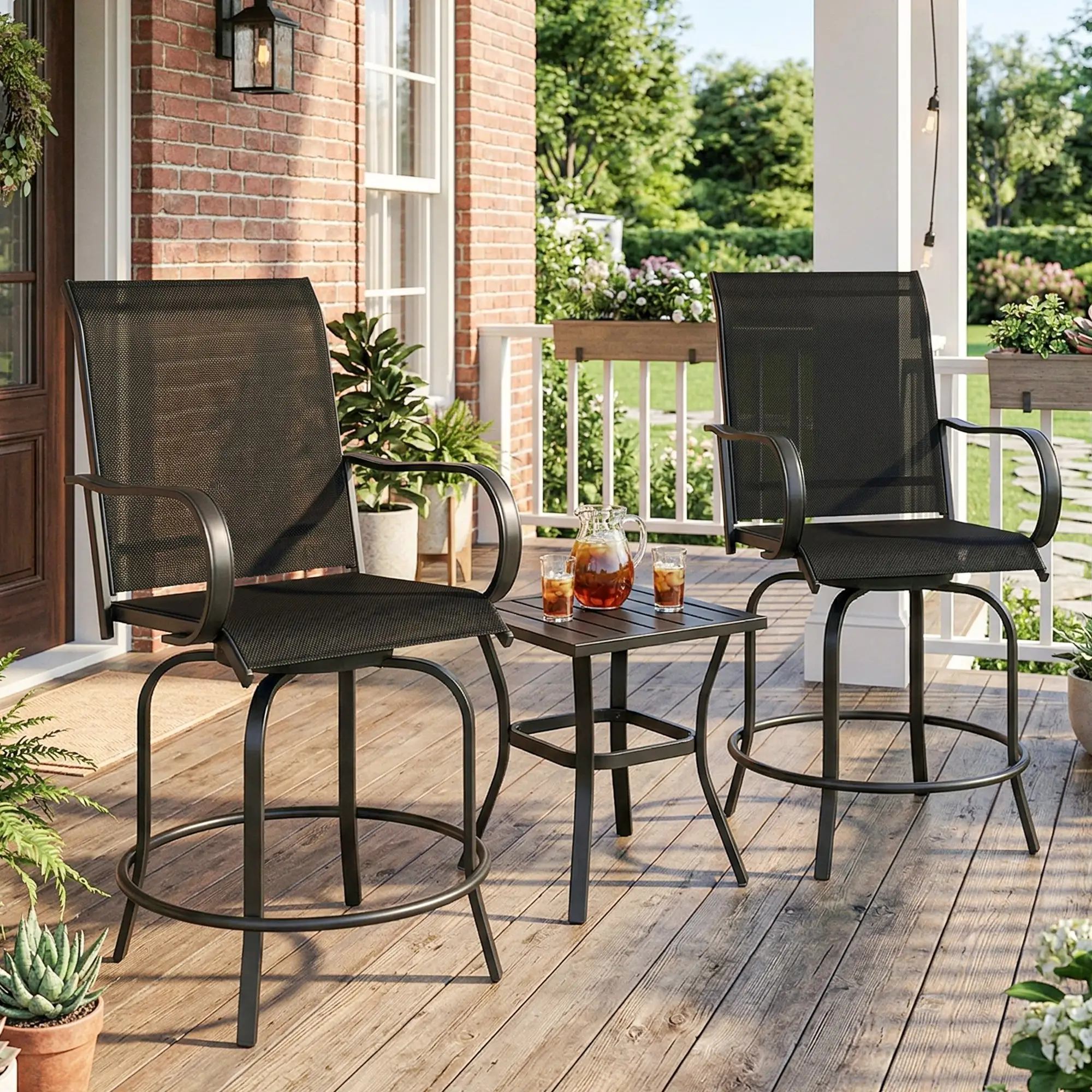 Outdoor Bar Stools Set Of 2, 27.6" x 28.7" x 48.4", Swivel Chairs, Black - Image 2