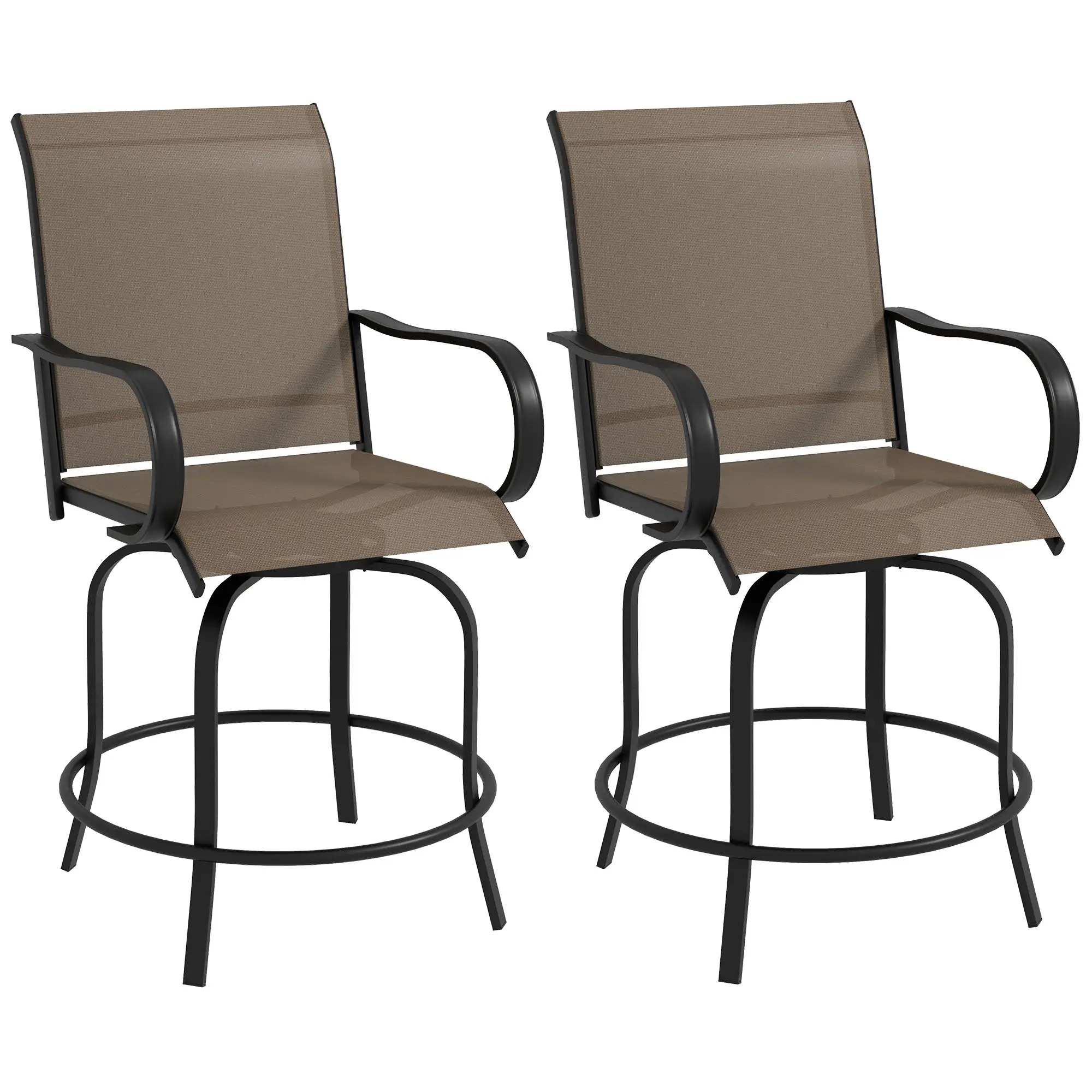 Outdoor Bar Stools Set of 2, 360° Swivel Bar Height Chairs, 26.8" x 29.5" x 48.4", Tan