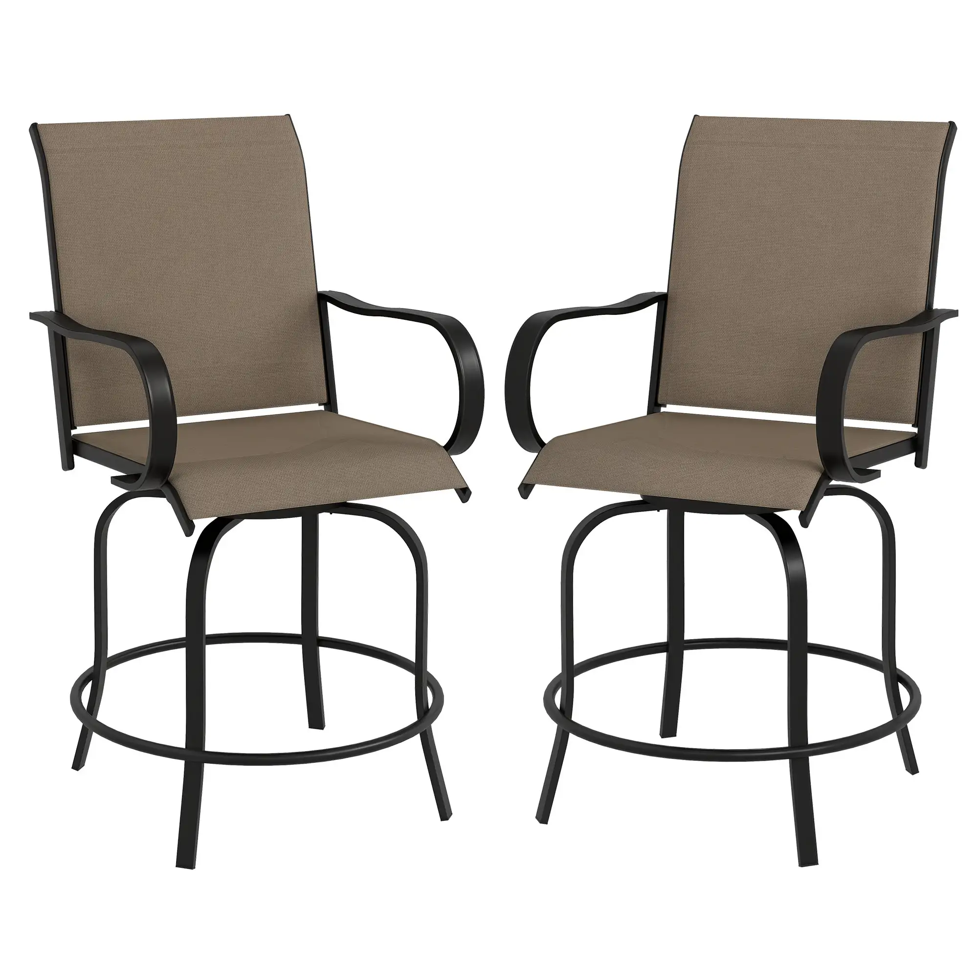 Outdoor Bar Stools Set of 2, 360° Swivel Bar Height Chairs, 26.8" x 29.5" x 48.4", Tan - Image 11