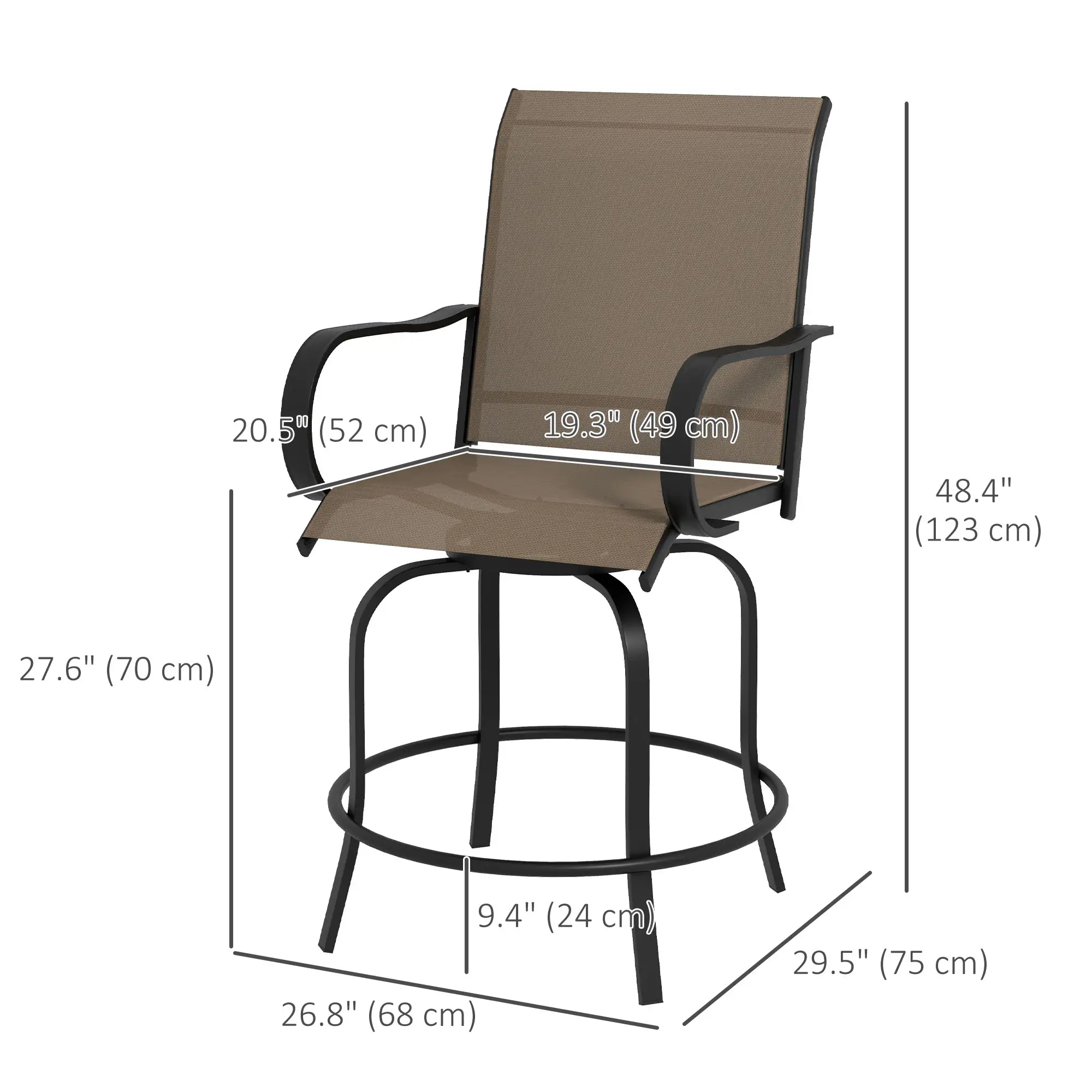 Outdoor Bar Stools Set of 2, 360° Swivel Bar Height Chairs, 26.8" x 29.5" x 48.4", Tan - Image 3