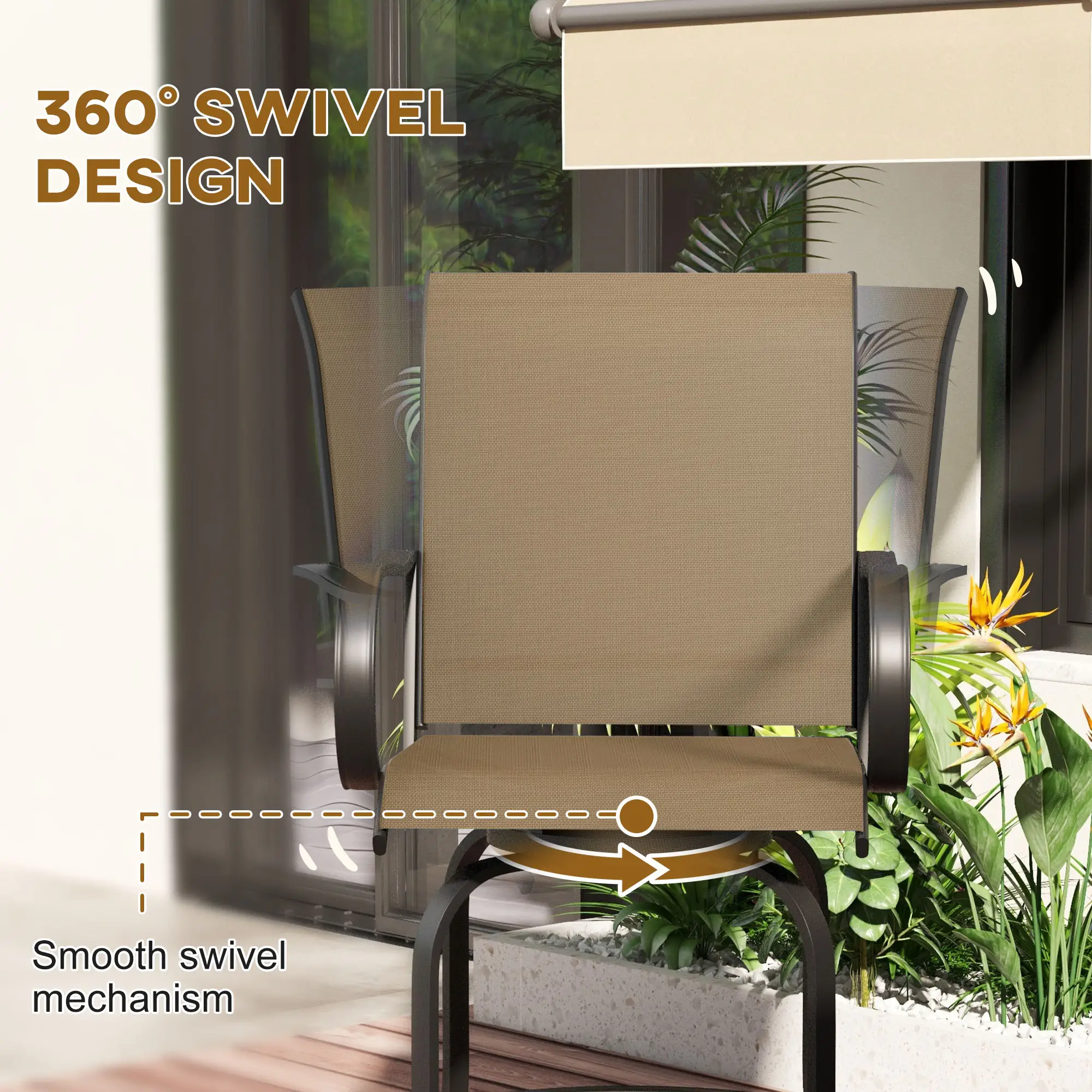 Outdoor Bar Stools Set of 2, 360° Swivel Bar Height Chairs, 26.8" x 29.5" x 48.4", Tan - Image 4