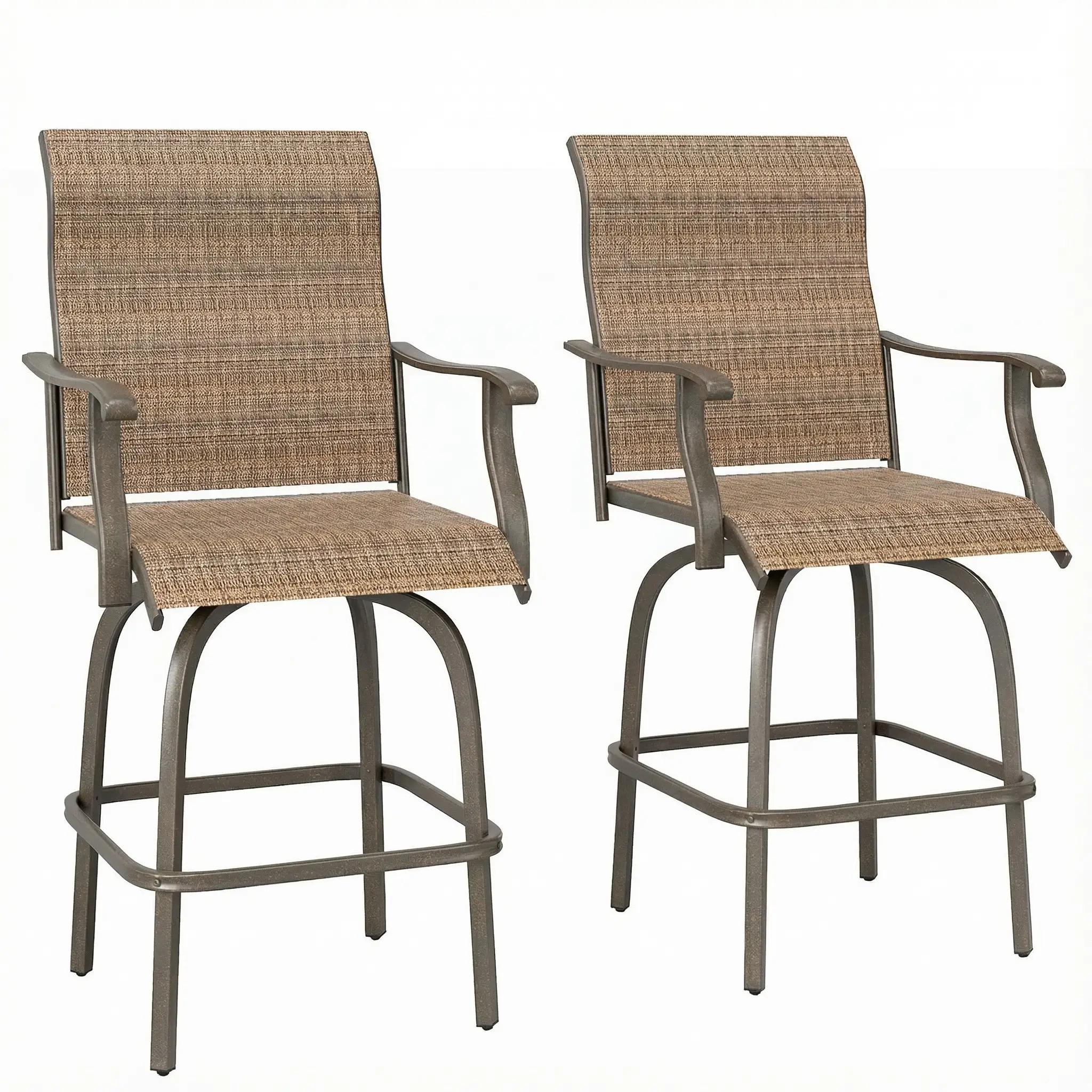 Outdoor Bar Stools Set of 2, Swivel High Back Chairs, Brown - Image 11