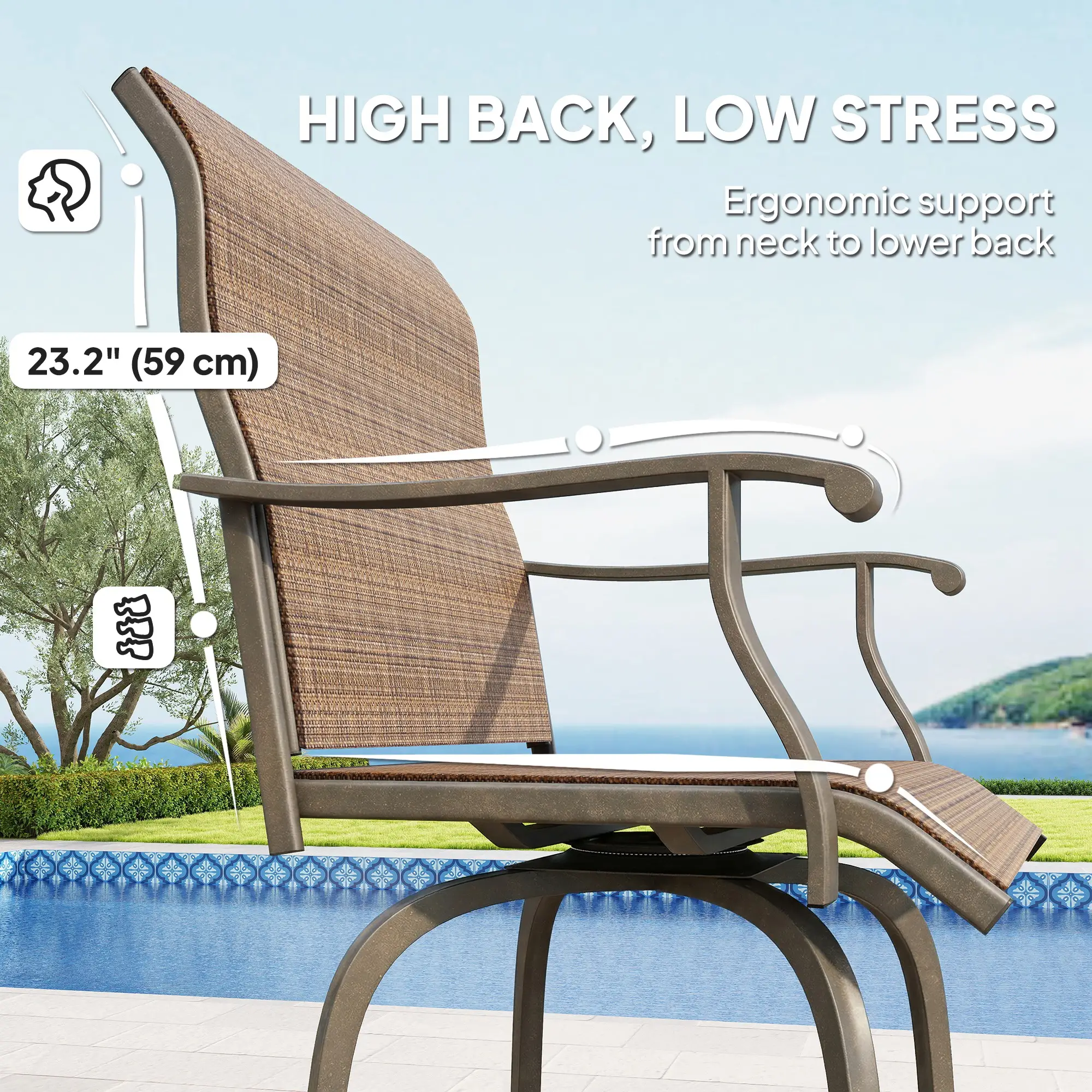 Outdoor Bar Stools Set of 2, Swivel High Back Chairs, Brown - Image 6