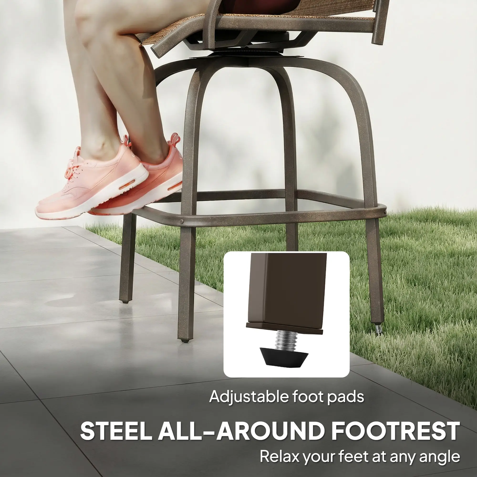 Outdoor Bar Stools Set of 2, Swivel High Back Chairs, Brown - Image 7