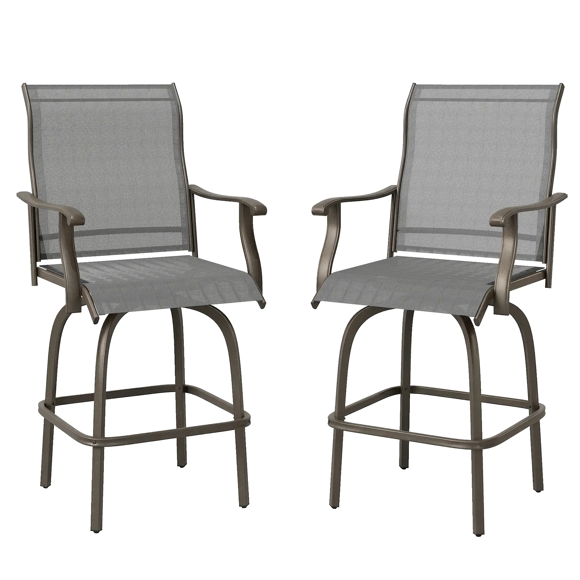 Outdoor Bar Stools Set of 2, Swivel High Back Chairs, Light Grey