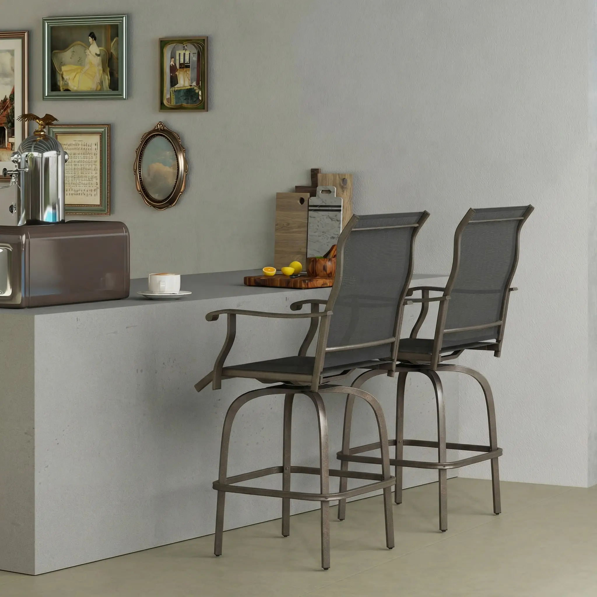 Outdoor Bar Stools Set of 2, Swivel High Back Chairs, Light Grey - Image 10