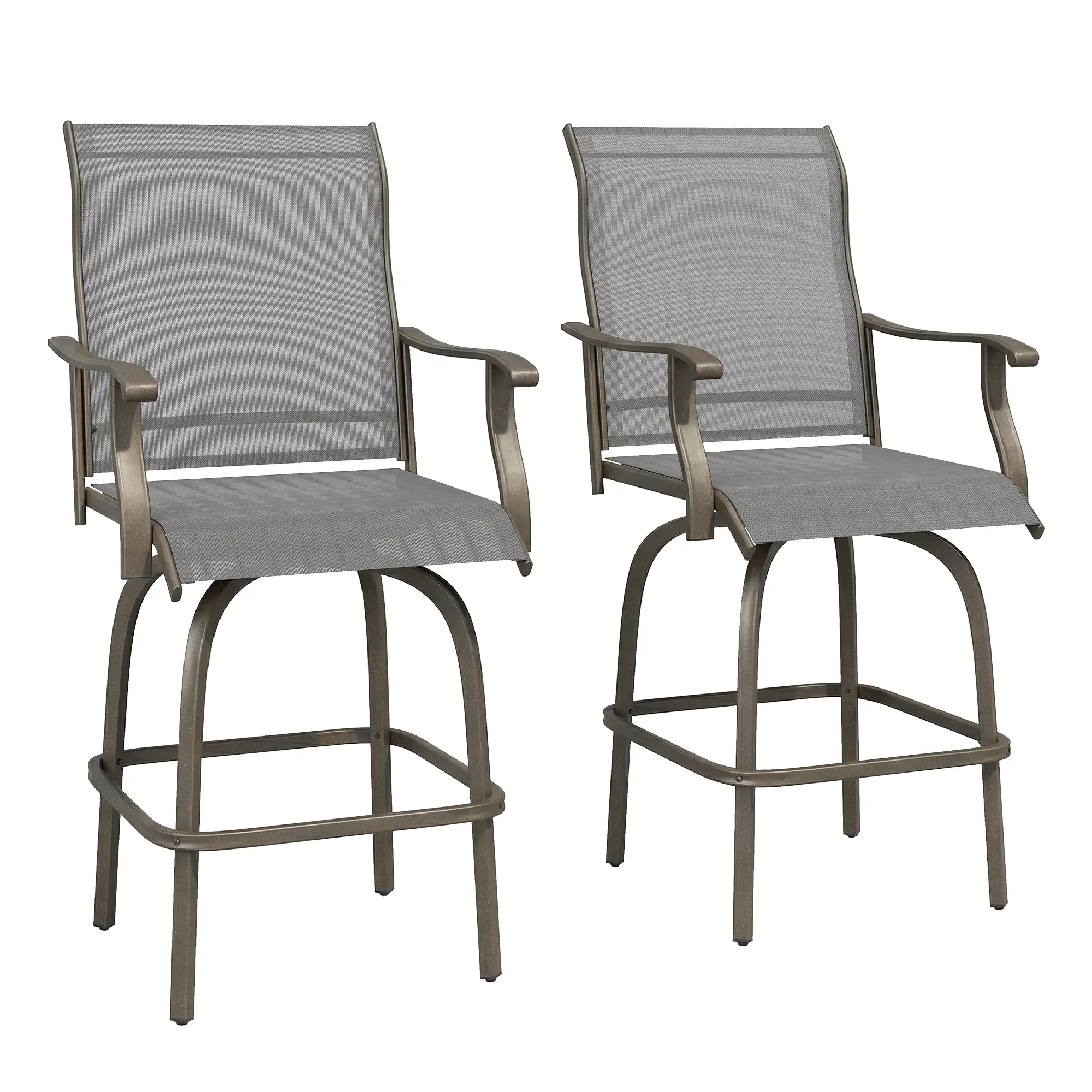 Outdoor Bar Stools Set of 2, Swivel High Back Chairs, Light Grey - Image 11