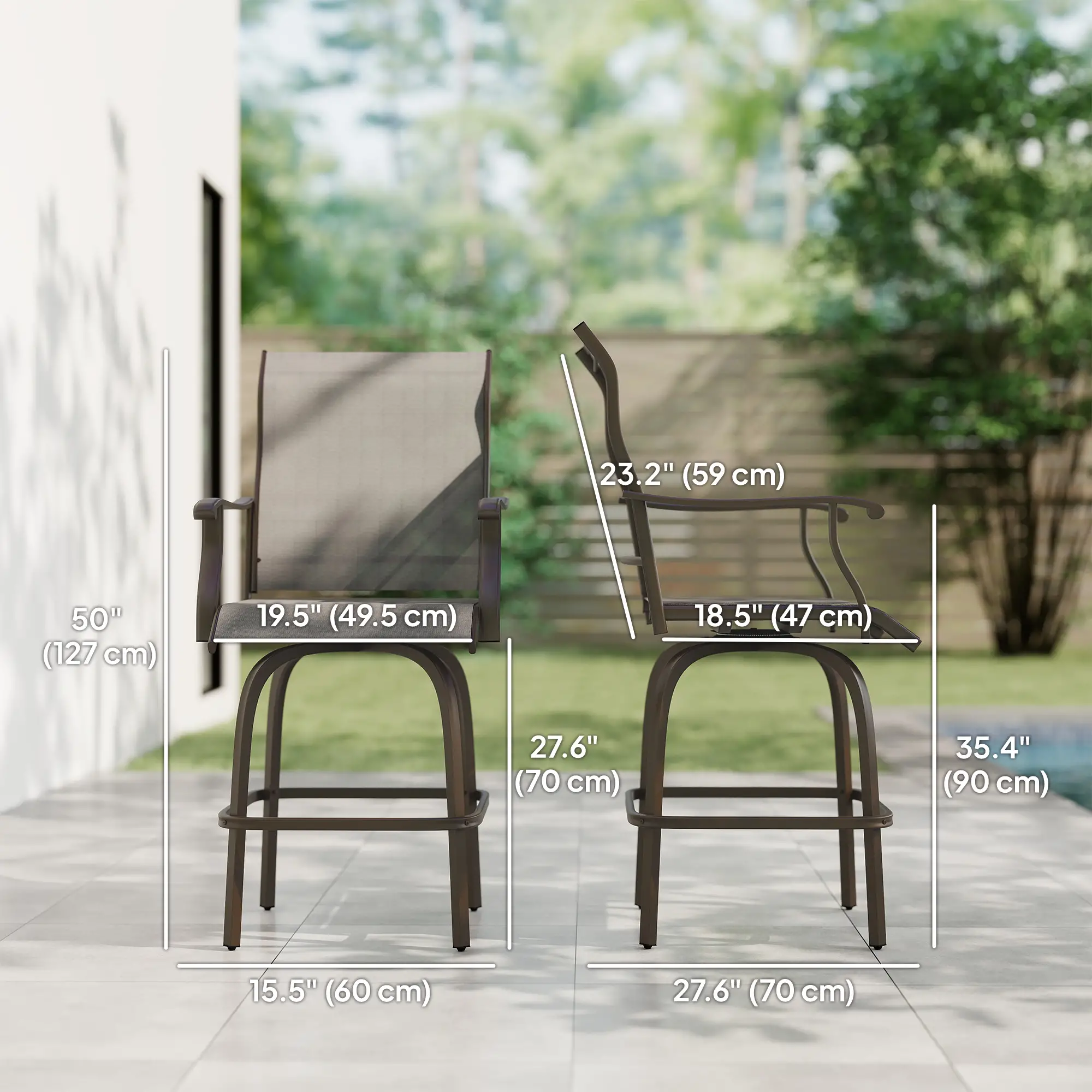 Outdoor Bar Stools Set of 2, Swivel High Back Chairs, Light Grey - Image 3
