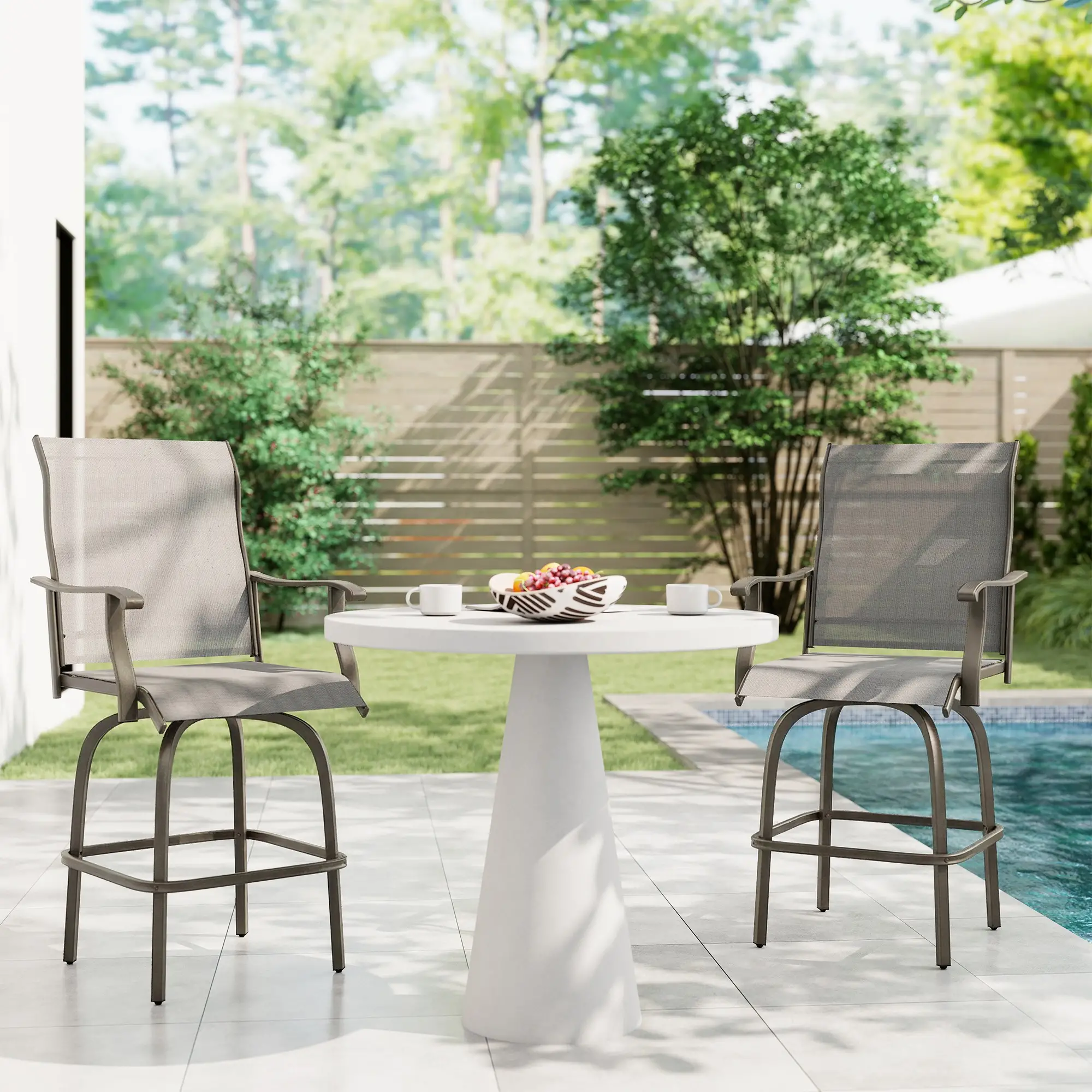 Outdoor Bar Stools Set of 2, Swivel High Back Chairs, Light Grey - Image 8