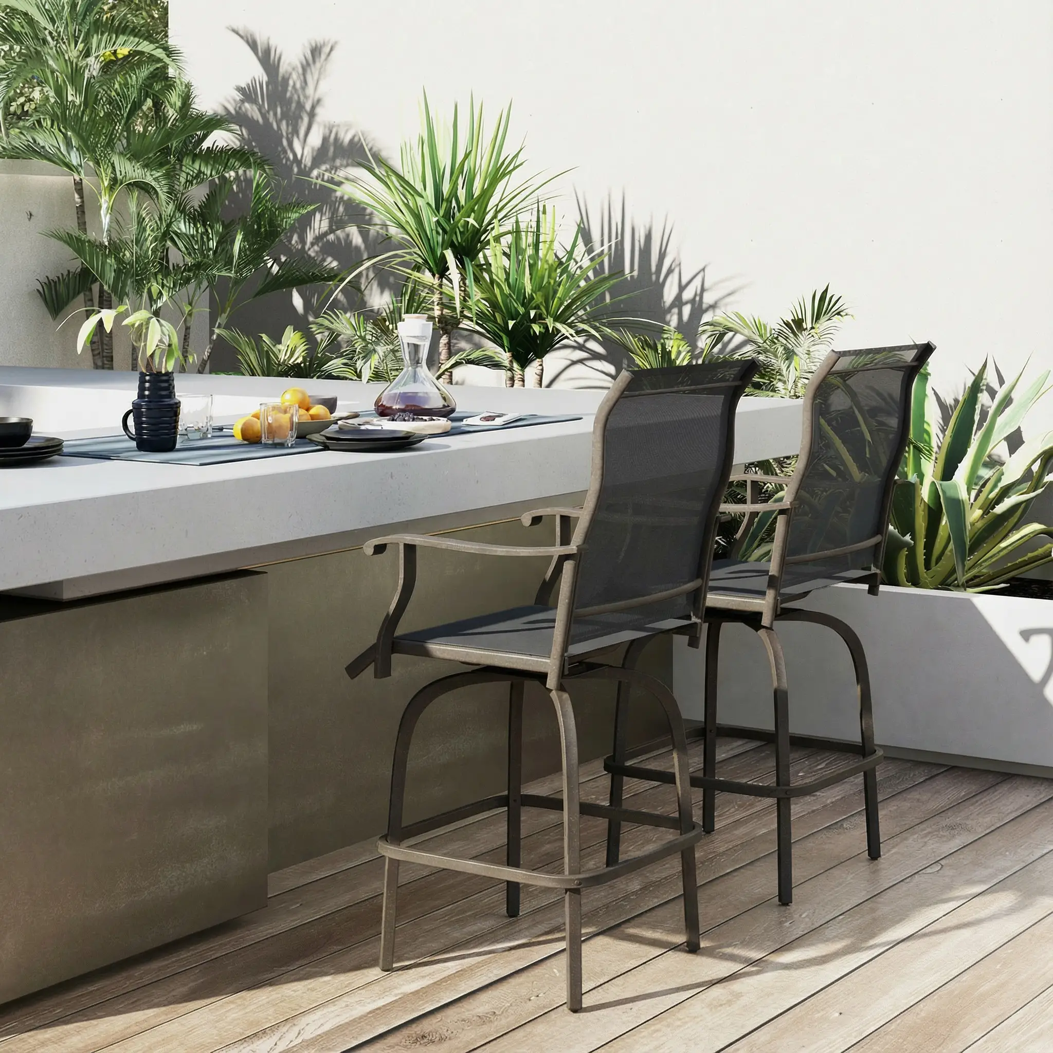 Outdoor Bar Stools Set of 2, Swivel High Back Chairs, Light Grey - Image 9
