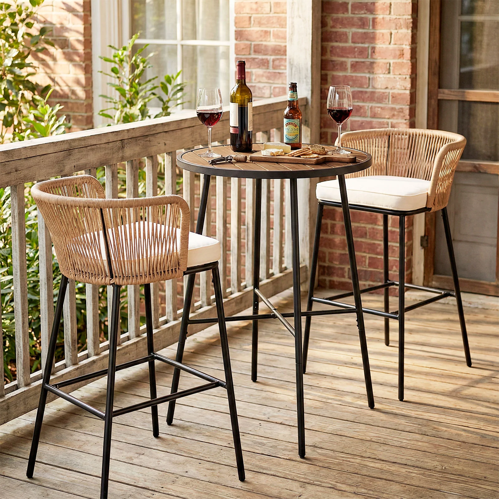 Outdoor Bar Table 41 inch Bar Height Patio Round Table with Acacia Wood Top and Metal Frame - Image 3
