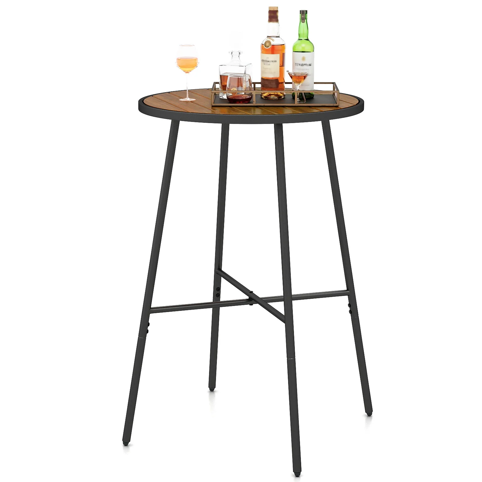 Outdoor Bar Table 41 inch Bar Height Patio Round Table with Acacia Wood Top and Metal Frame - Image 4