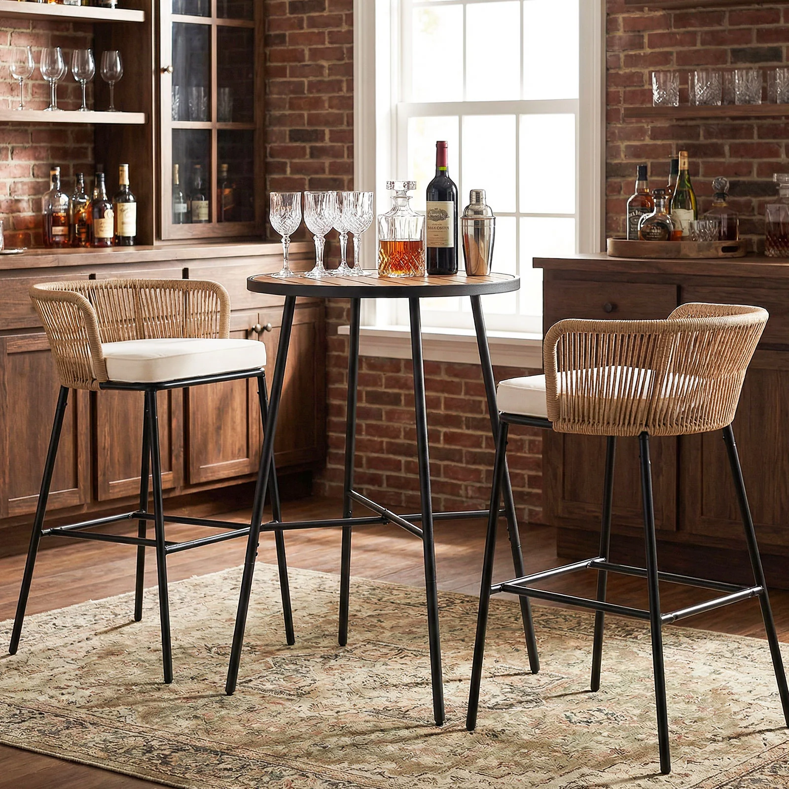 Outdoor Bar Table 41 inch Bar Height Patio Round Table with Acacia Wood Top and Metal Frame - Image 8