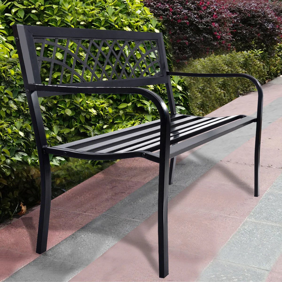 Outdoor Bench Deck, Steel Frame, Black - Image 3