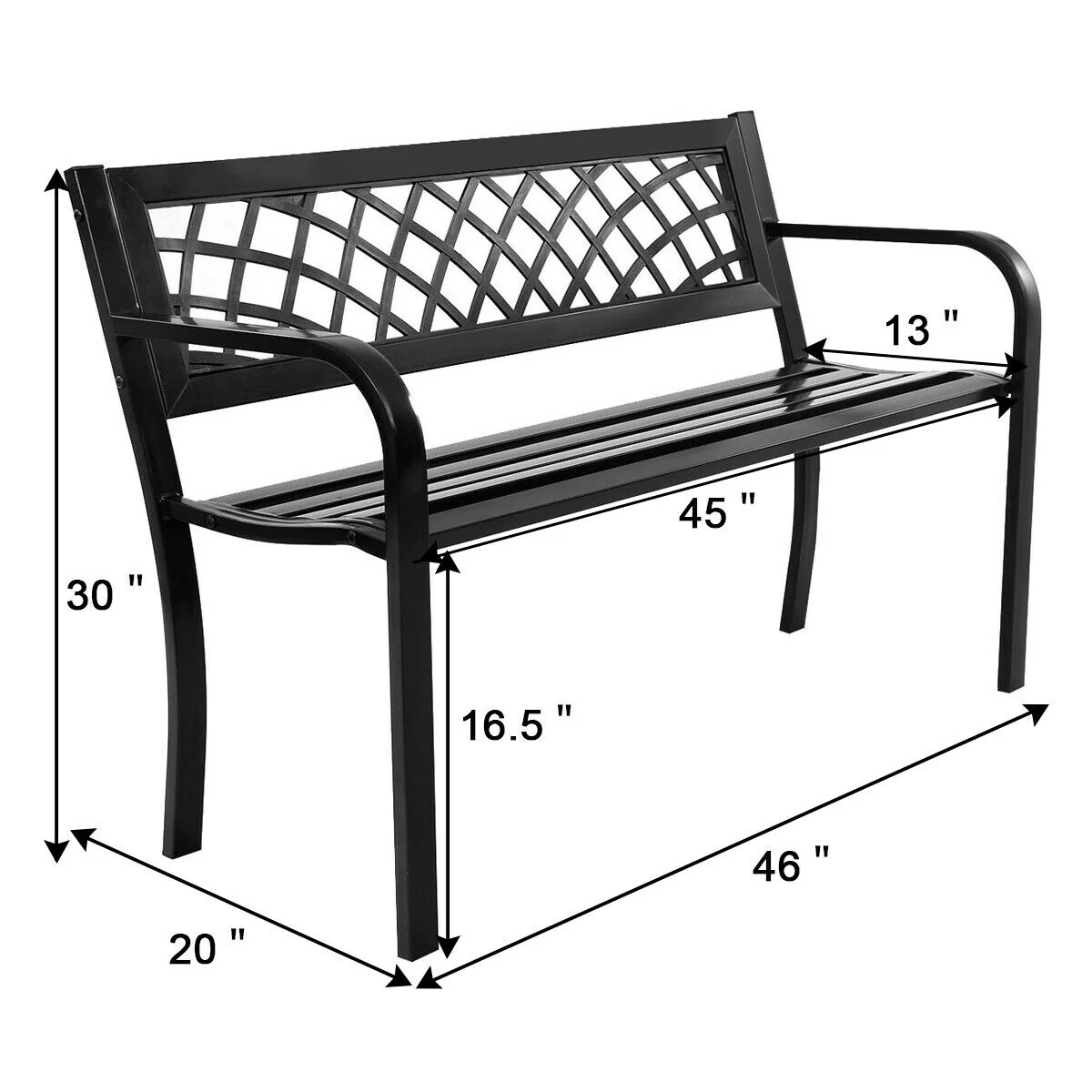 Outdoor Bench Deck, Steel Frame, Black - Image 6