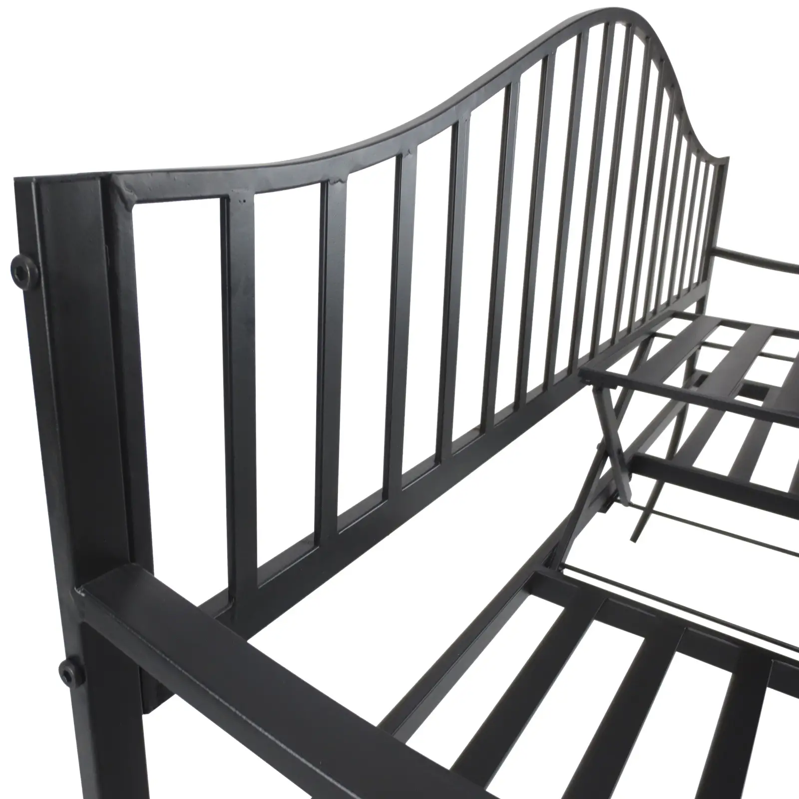 Outdoor Bench, Retractable Table, Metal Frame, Slatted Seat, Black - Image 10