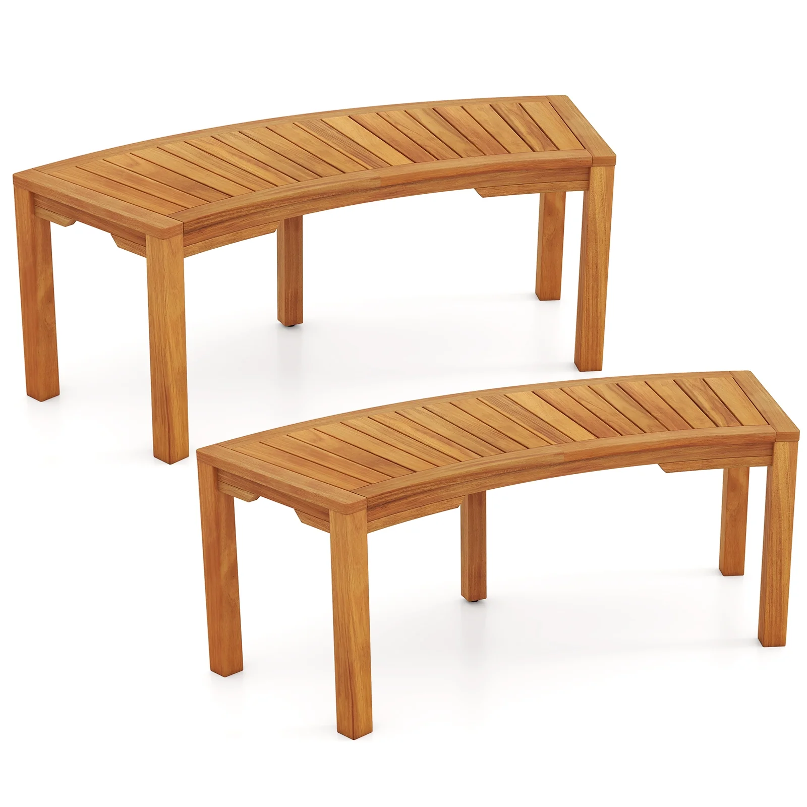 Outdoor Bench Set, Acacia Wood, Curved, 2-Person, Natural