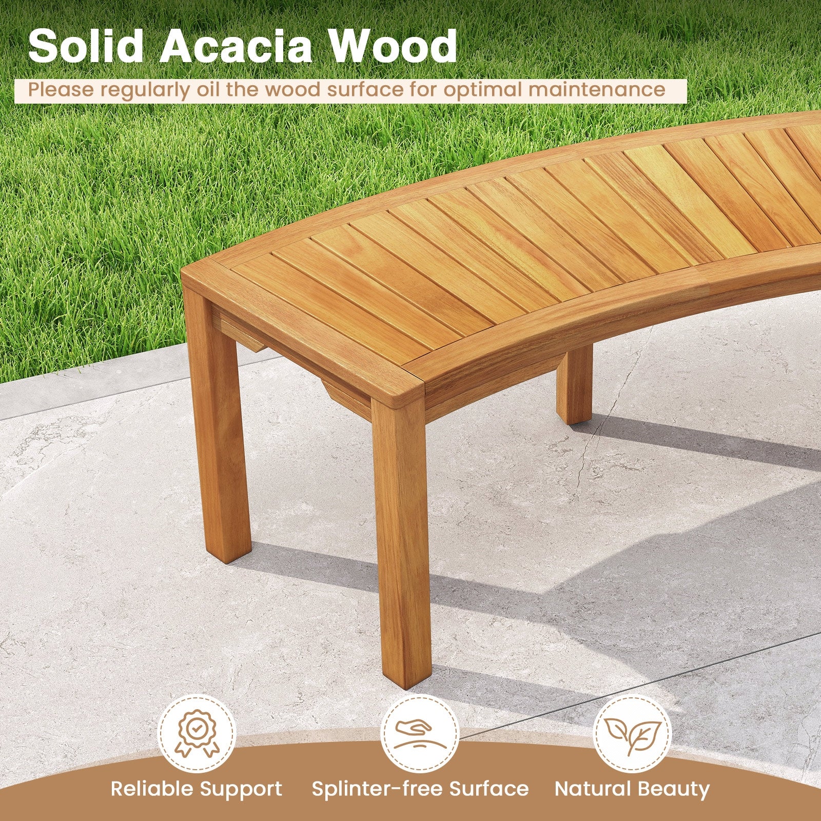 Outdoor Bench Set, Acacia Wood, Curved, 2-Person, Natural - Image 8