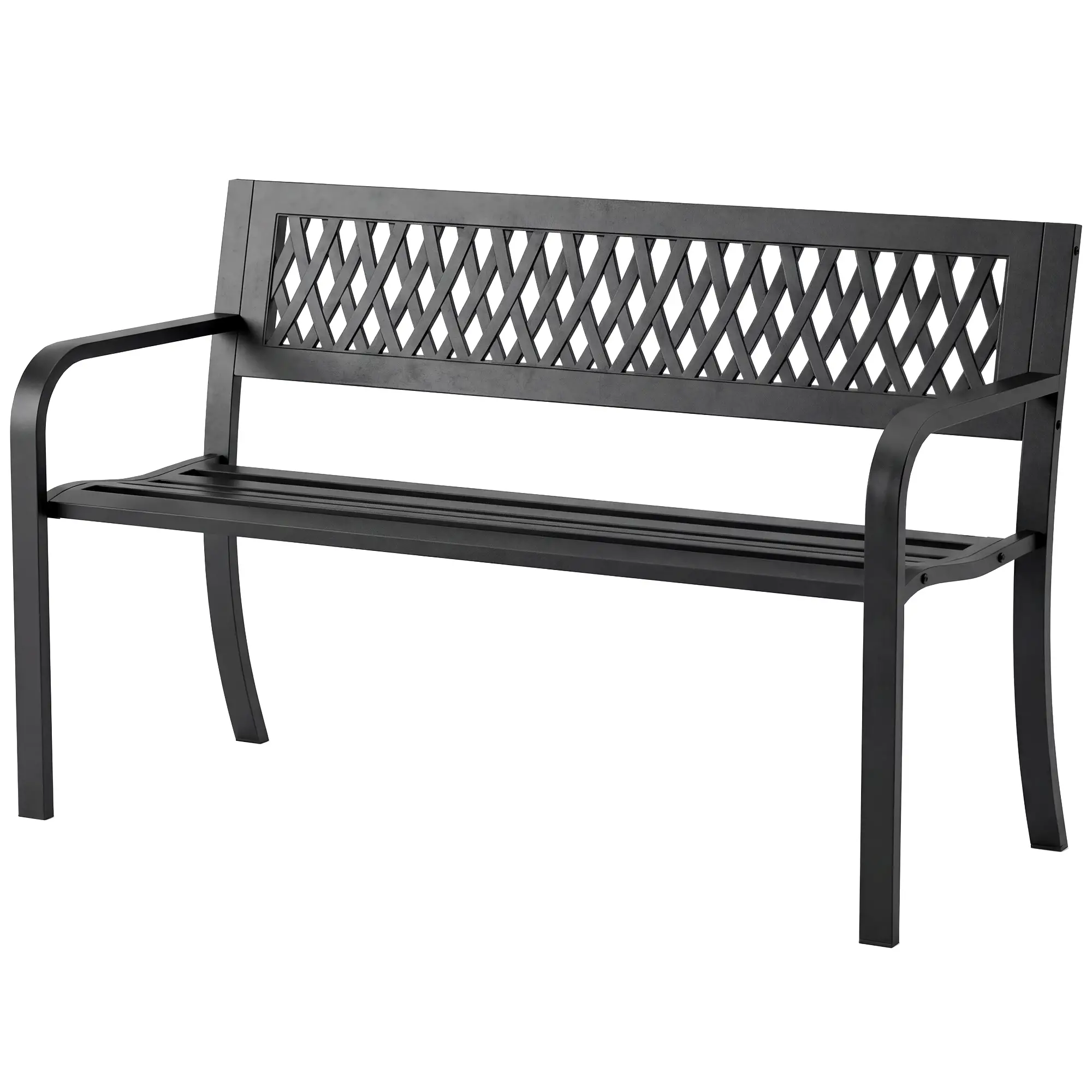 Outdoor Bench With Floral Backrest, 2 Seater Garden Bench With Armrests, Black