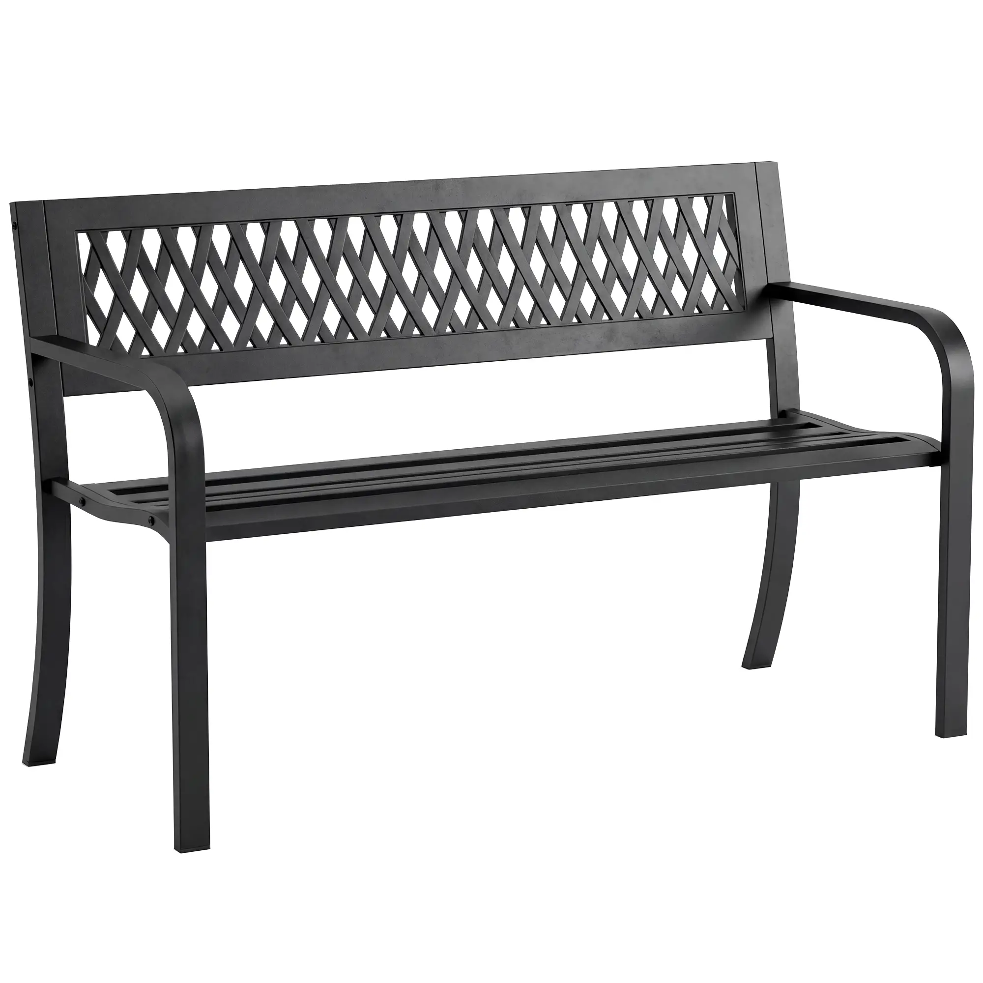 Outdoor Bench With Floral Backrest, 2 Seater Garden Bench With Armrests, Black - Image 11