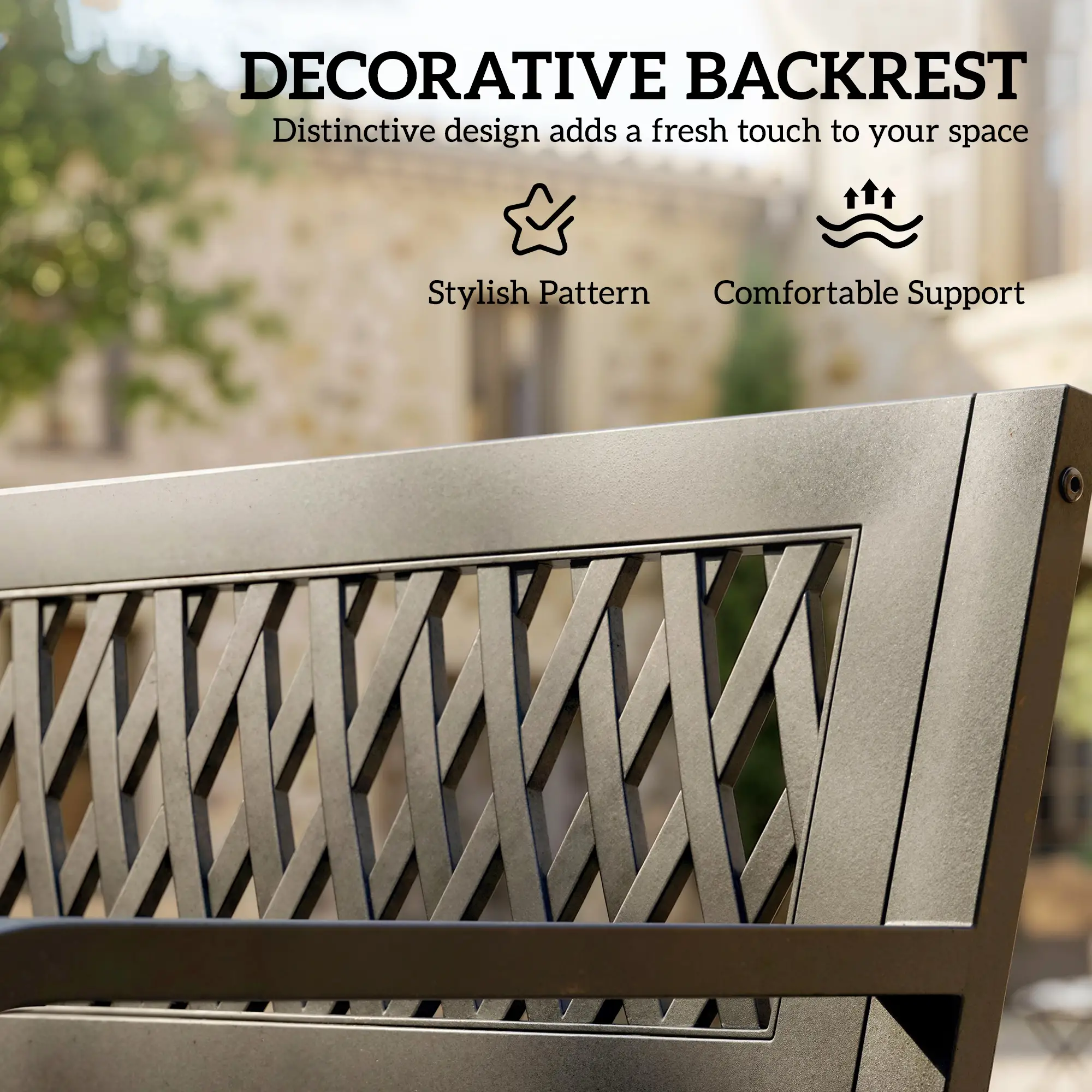 Outdoor Bench With Floral Backrest, 2 Seater Garden Bench With Armrests, Black - Image 6
