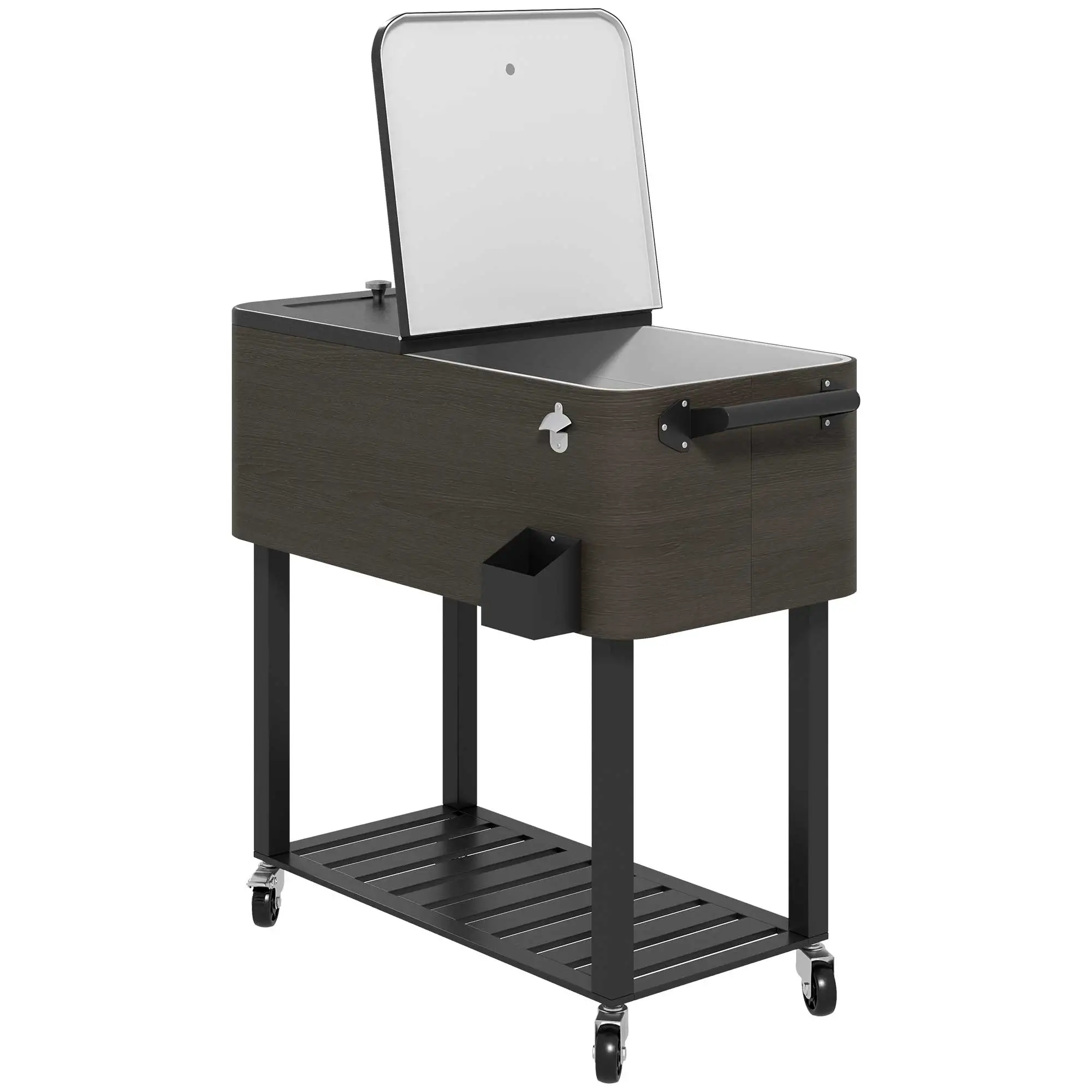 Outdoor Beverage Cooler Bar Cart, 67-Qt, Rolling Ice Chest with Shelf, Grey - Image 11
