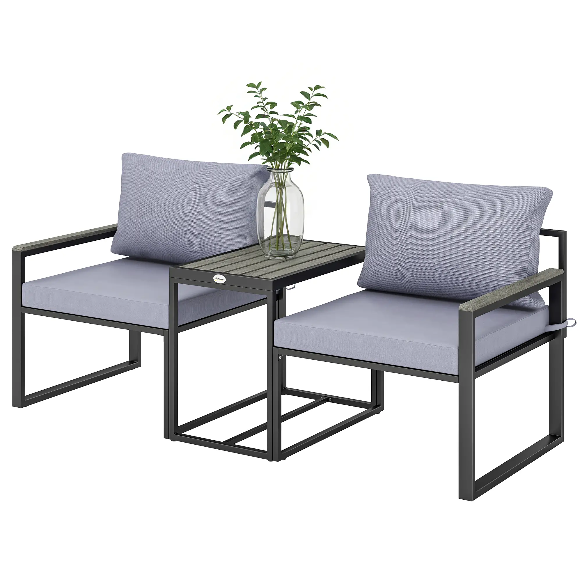 Outdoor Bistro Set, 2 Chairs And Side Table, Patio Furniture, Grey
