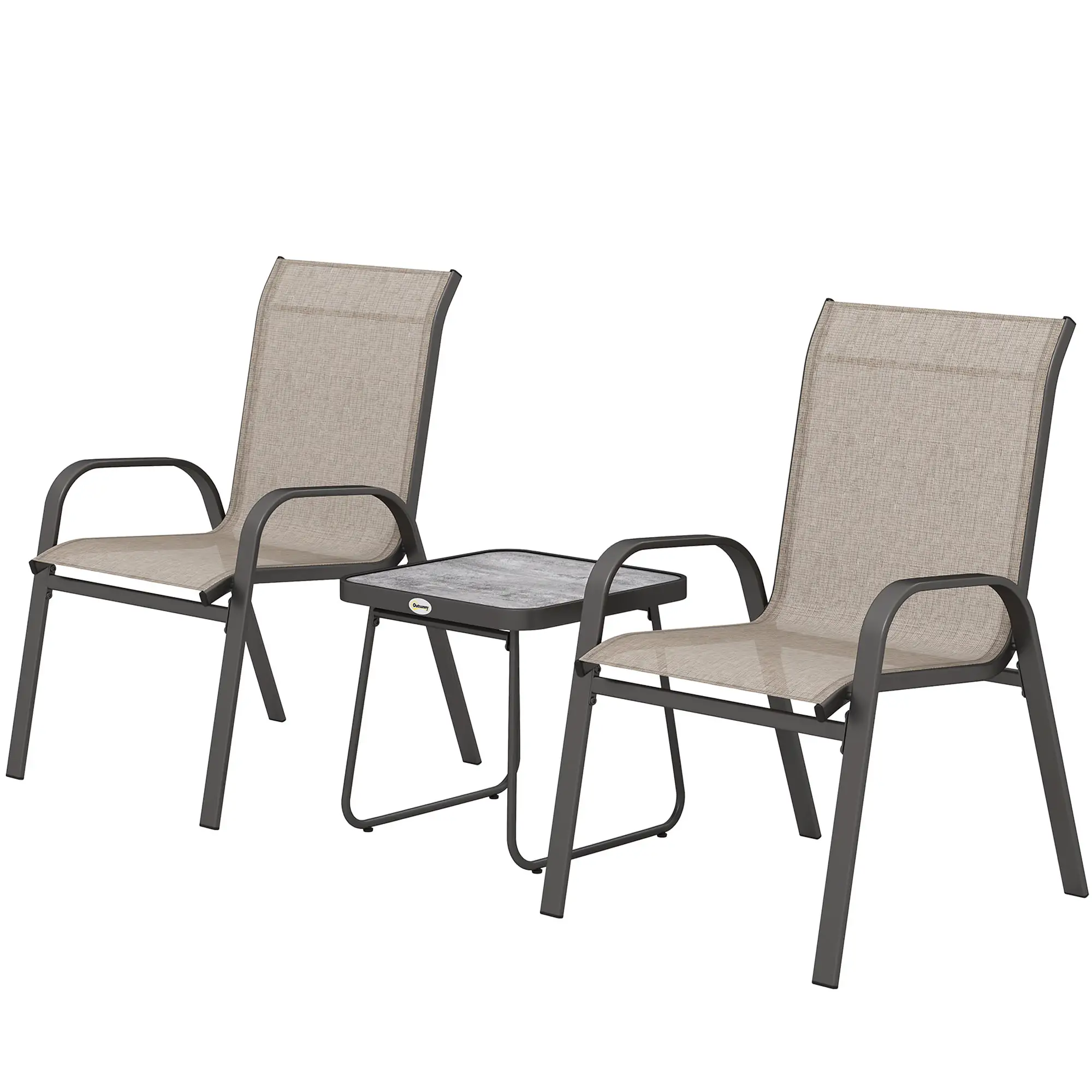 Outdoor Bistro Set, 3-Piece Patio Set, Breathable Mesh, Stackable Chairs, Square Table, Brown