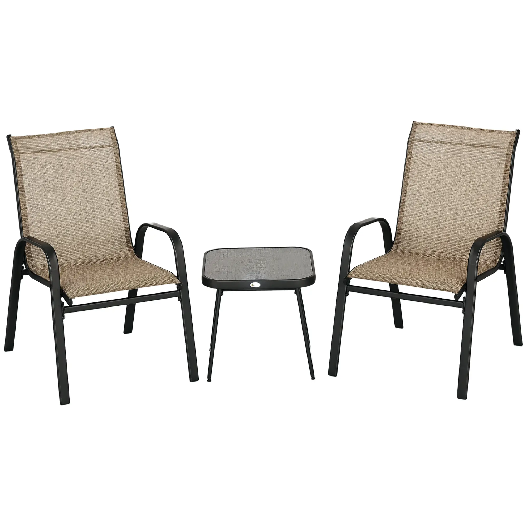 Outdoor Bistro Set, 3-Piece Patio Set, Breathable Mesh, Stackable Chairs, Square Table, Brown - Image 11