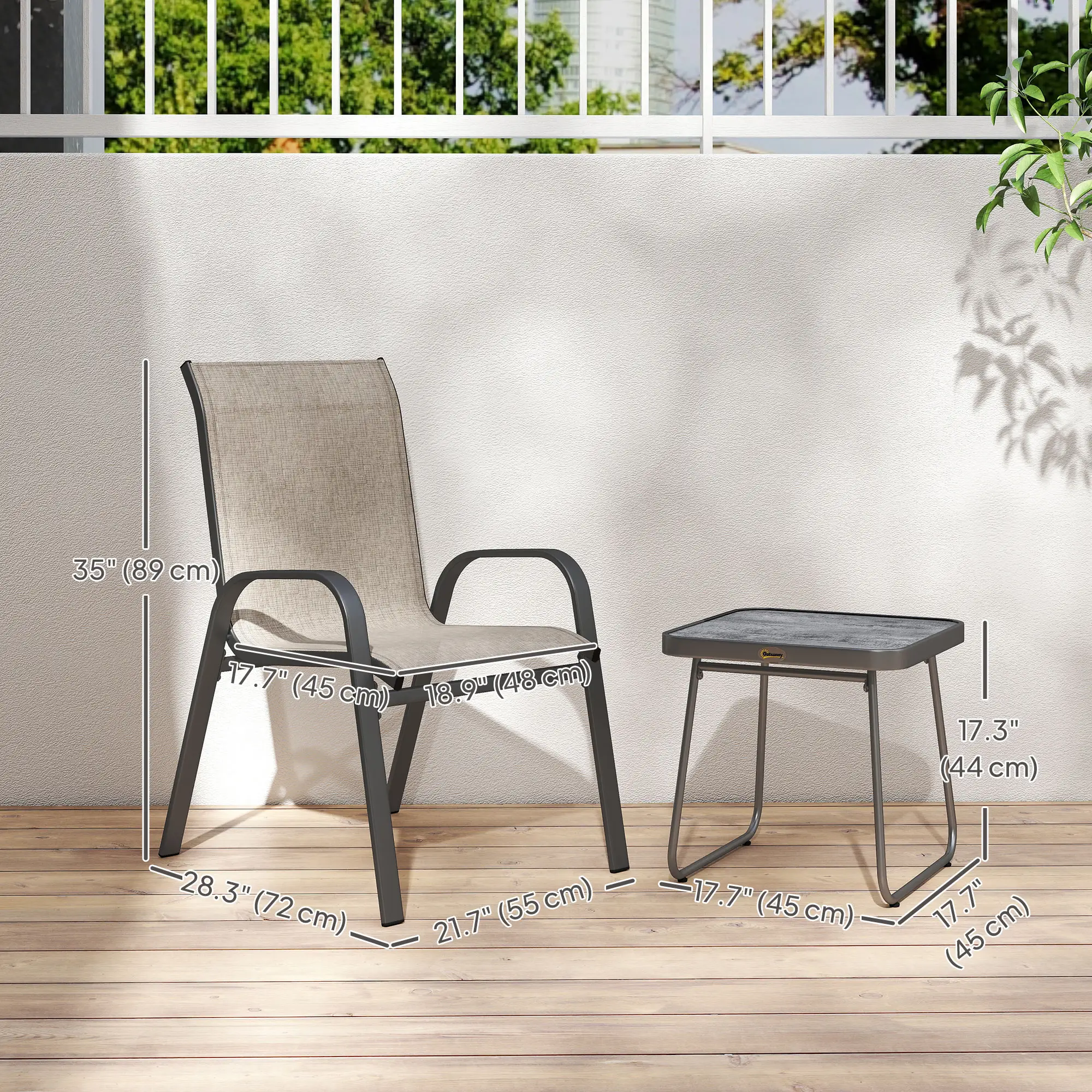 Outdoor Bistro Set, 3-Piece Patio Set, Breathable Mesh, Stackable Chairs, Square Table, Brown - Image 3