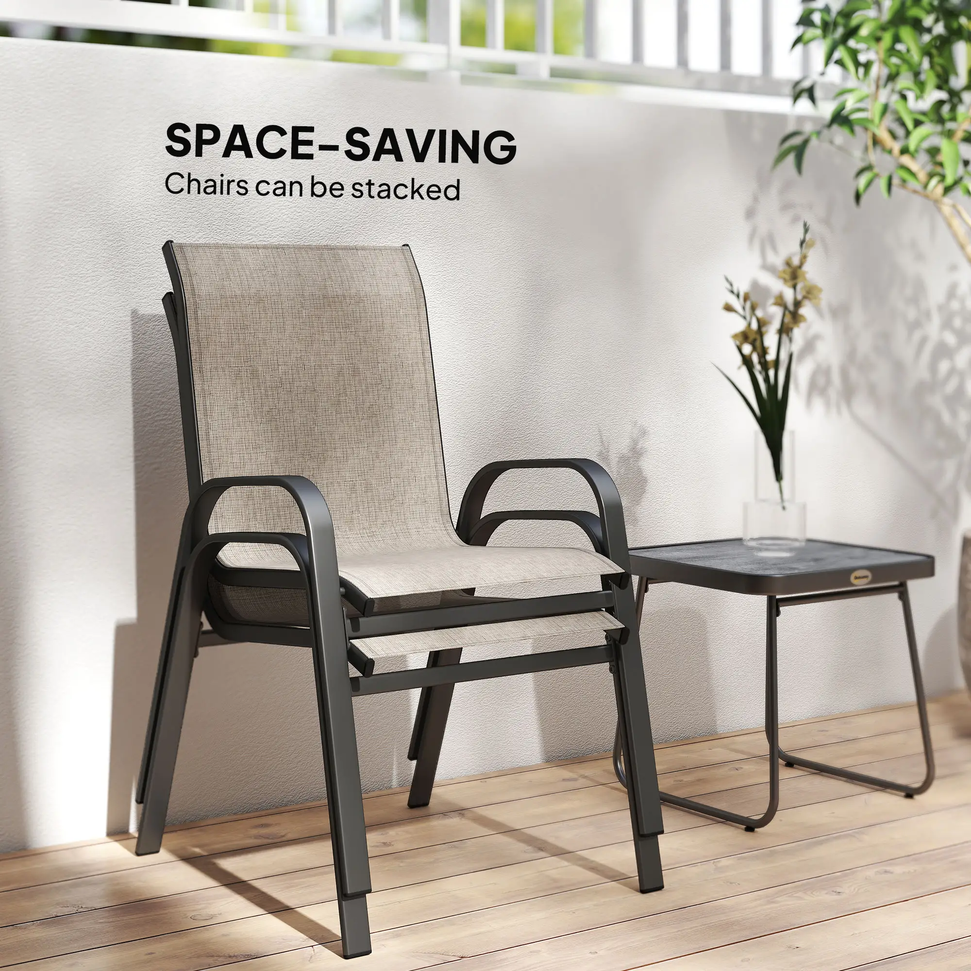 Outdoor Bistro Set, 3-Piece Patio Set, Breathable Mesh, Stackable Chairs, Square Table, Brown - Image 7
