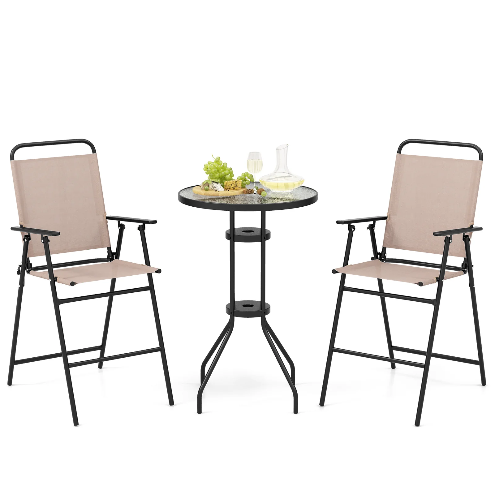 Outdoor Bistro Set, 3 Pieces, 2 Folding Chairs, Beige - Image 5