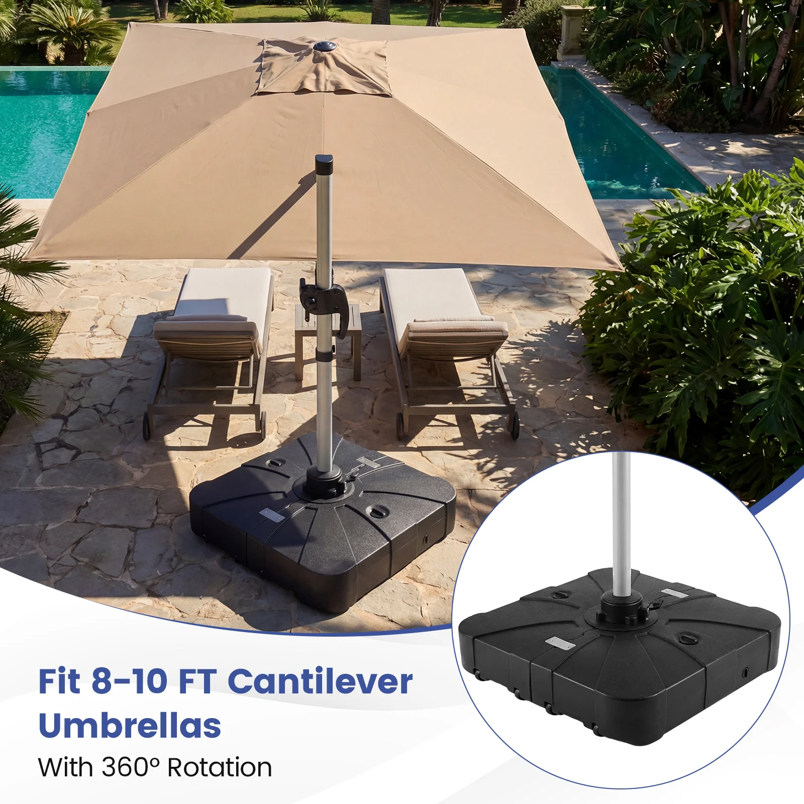 Outdoor Cantilever Umbrella Base Square Water and Sand Fillable Base-34 Inches, Black - Image 10