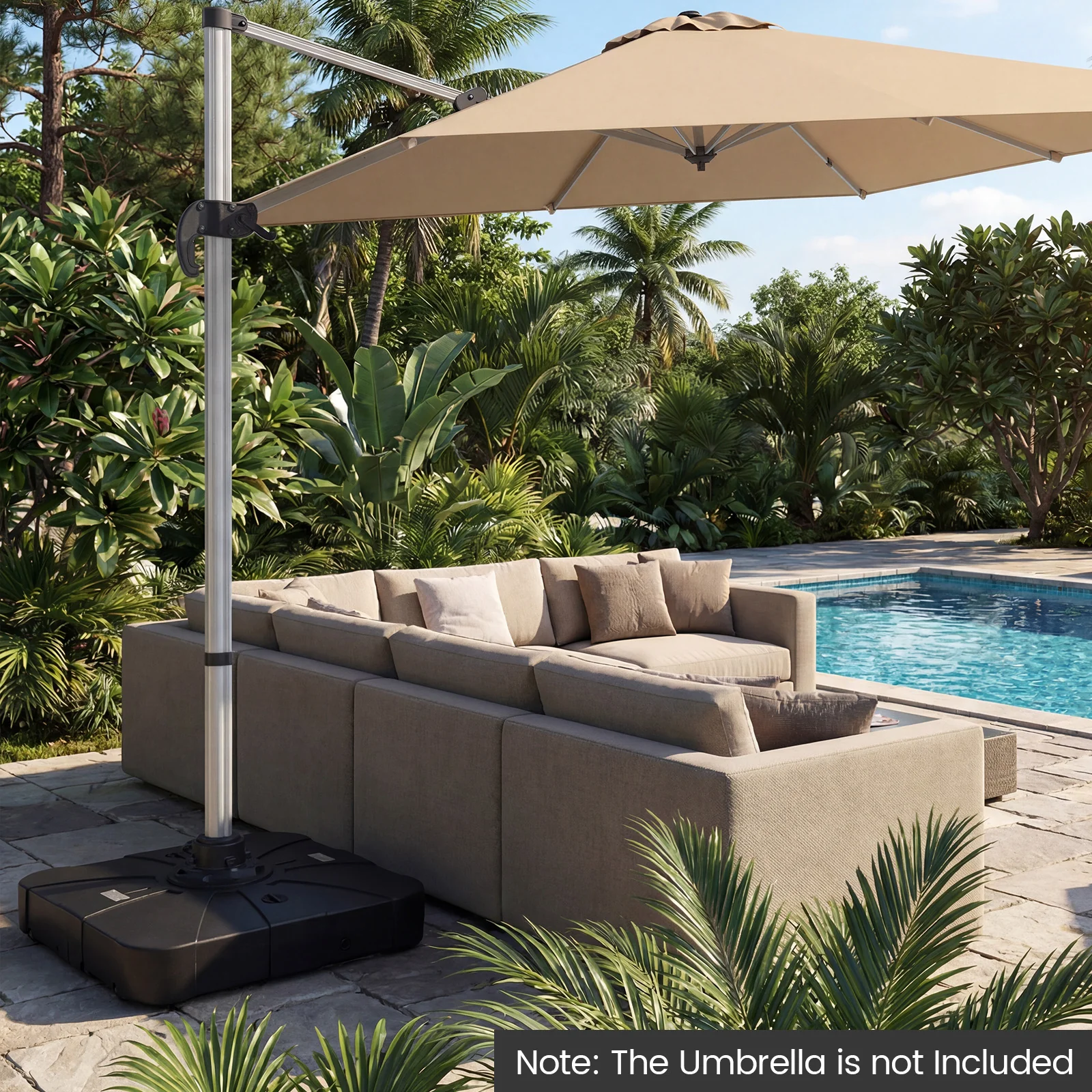 Outdoor Cantilever Umbrella Base Square Water and Sand Fillable Base-34 Inches, Black - Image 3