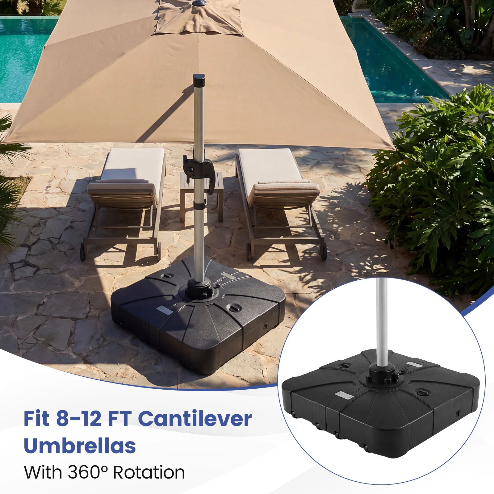 Outdoor Cantilever Umbrella Base Square Water and Sand Fillable Base-35 Inches, Black - Image 10