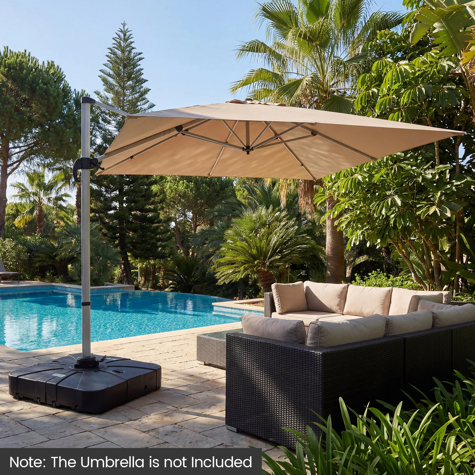 Outdoor Cantilever Umbrella Base Square Water and Sand Fillable Base-35 Inches, Black - Image 3