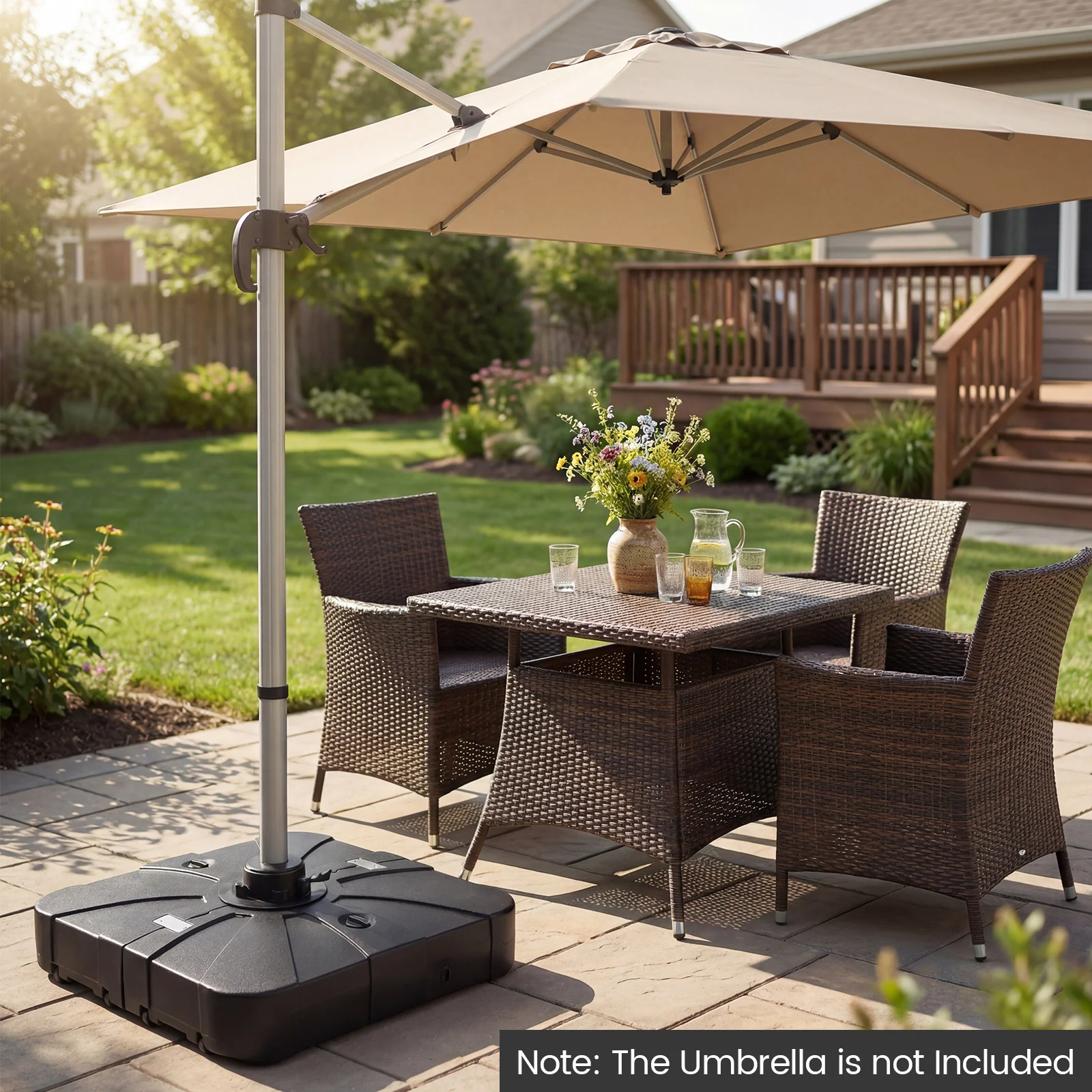 Outdoor Cantilever Umbrella Base Square Water and Sand Fillable Base-35 Inches, Black - Image 6