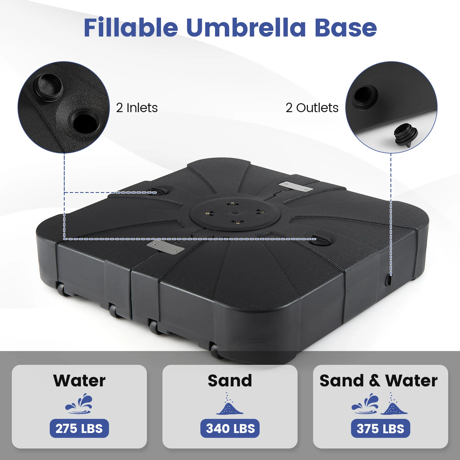 Outdoor Cantilever Umbrella Base Square Water and Sand Fillable Base-35 Inches, Black - Image 8
