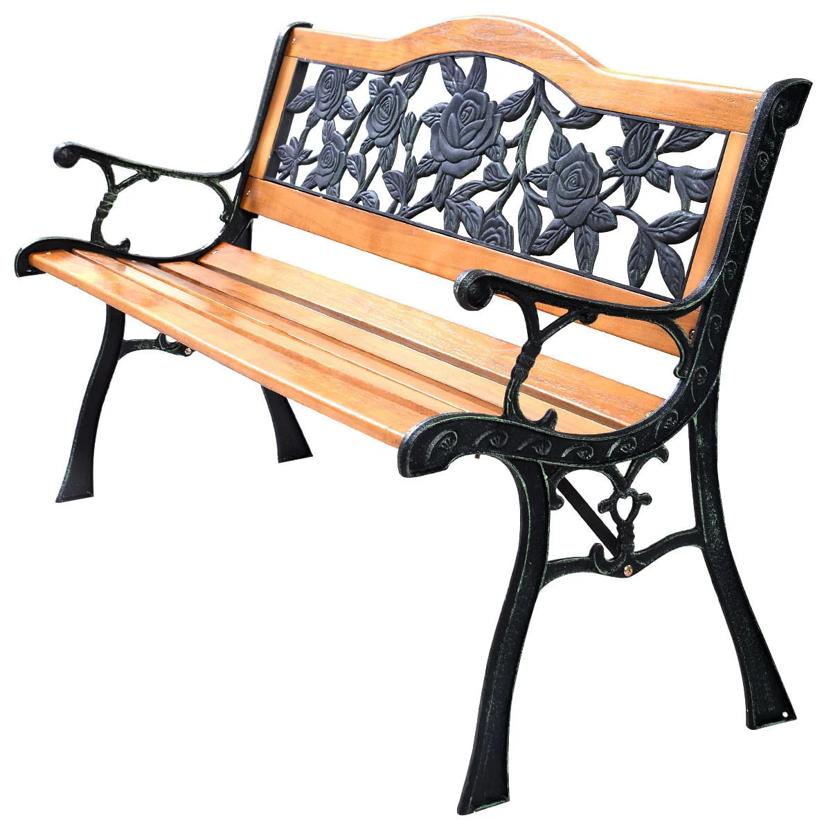 Outdoor Cast Iron Patio Bench, Rose