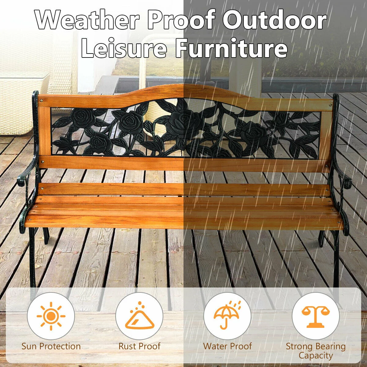 Outdoor Cast Iron Patio Bench, Rose - Image 10