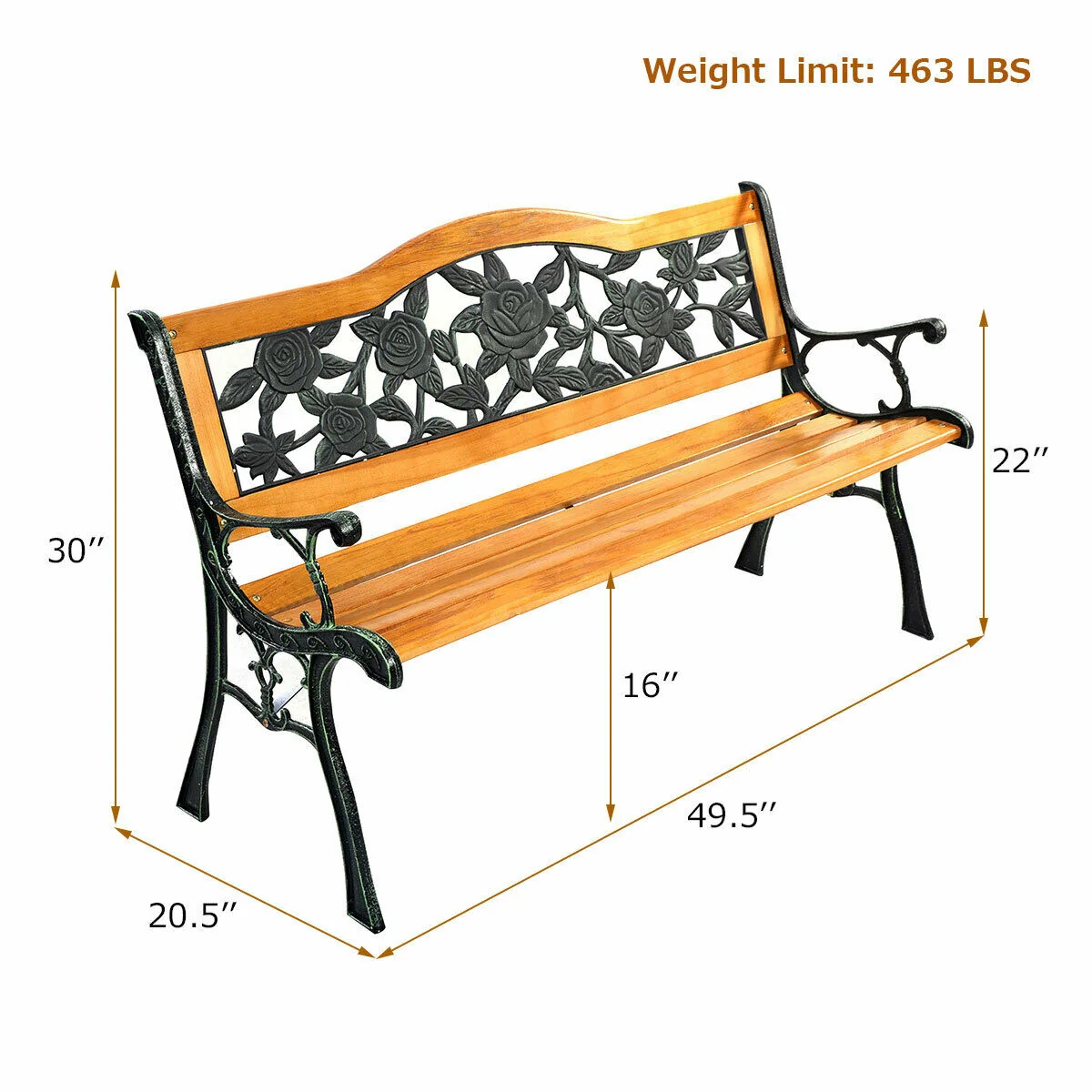 Outdoor Cast Iron Patio Bench, Rose - Image 6